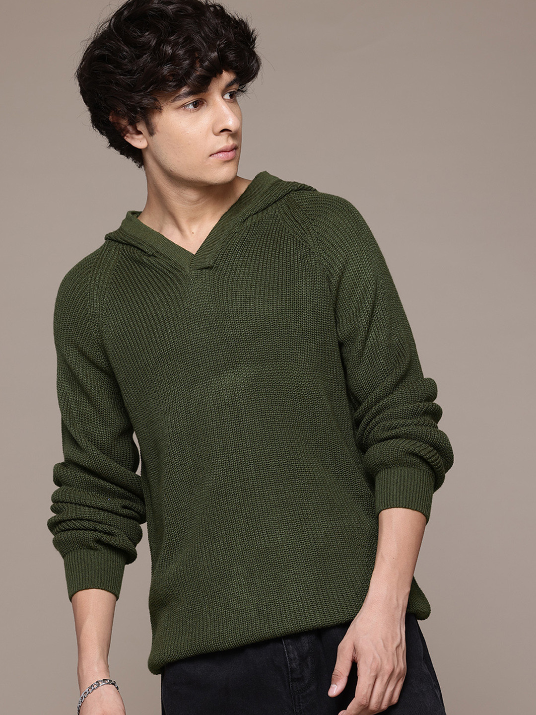

The Roadster Lifestyle Co. Acrylic Ribbed Hooded Pullover, Green