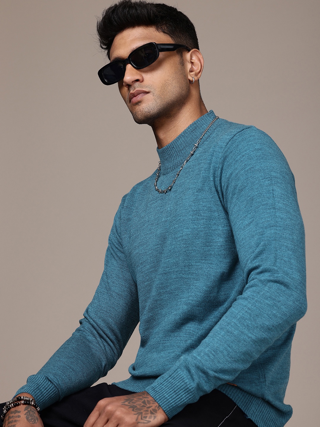

The Roadster Life Co. High Neck Knitted Pullover Sweaters, Blue