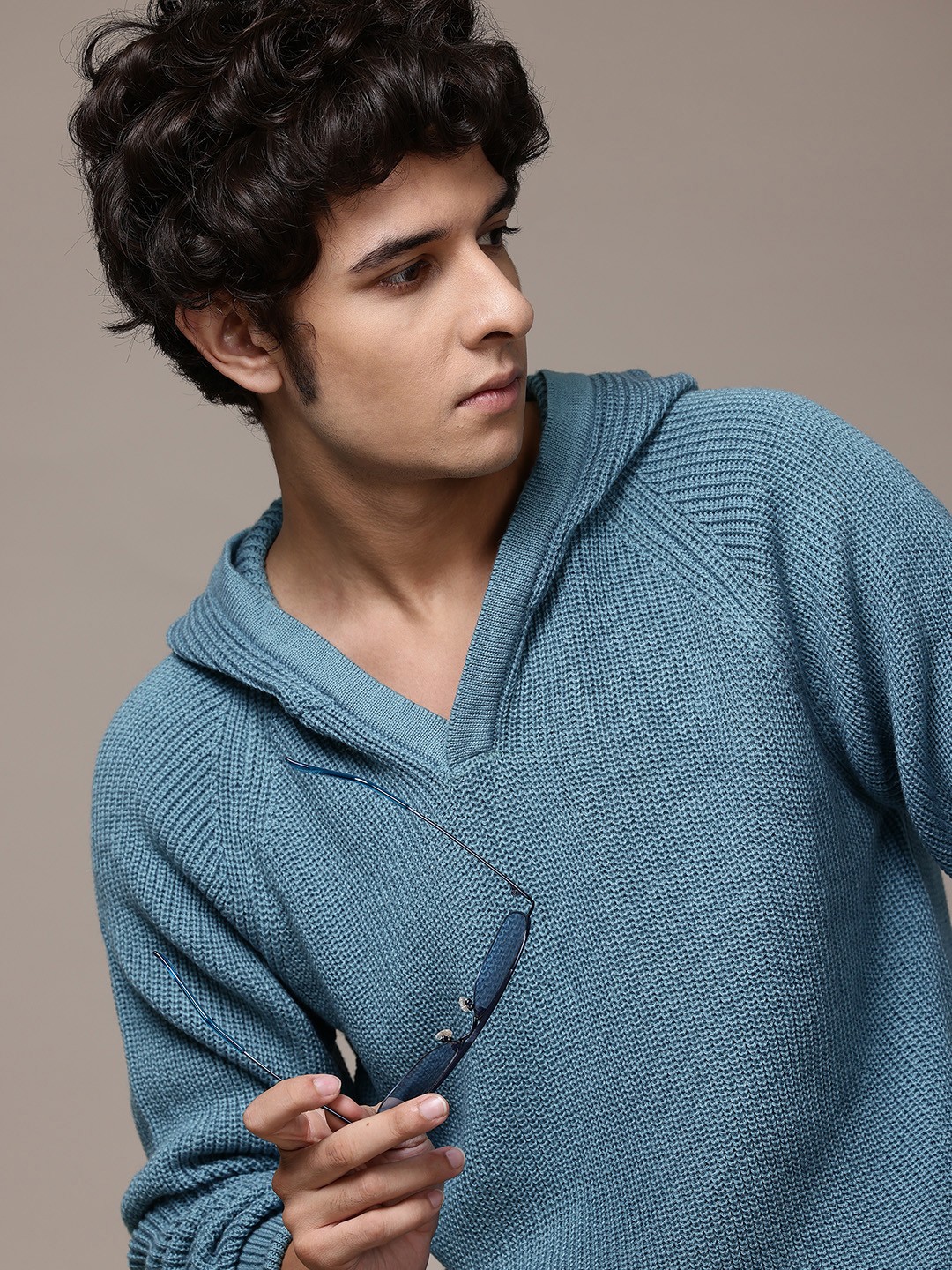 The Roadster Lifestyle Co. Ribbed Hooded Acrylic Pullover, Blue