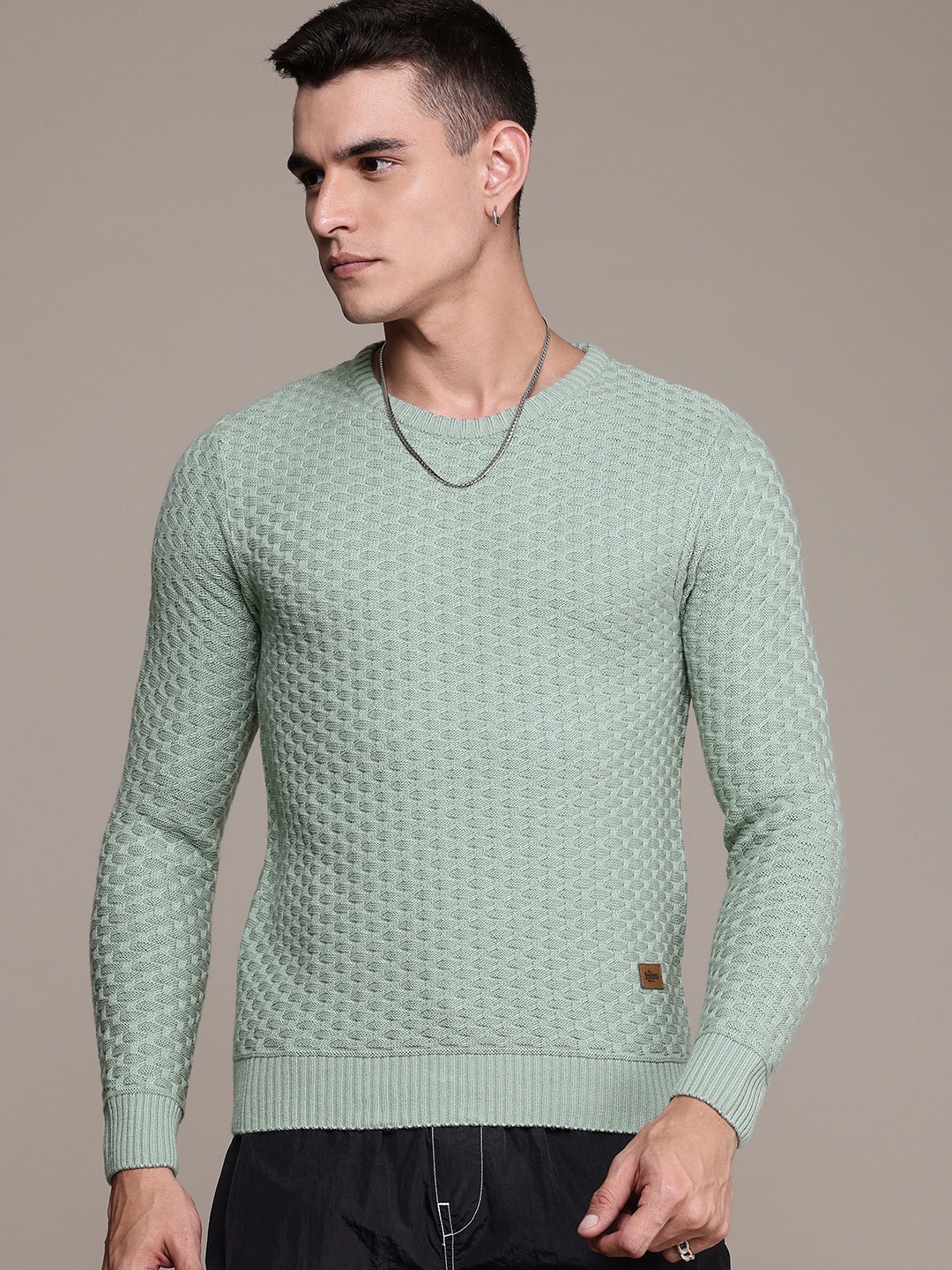 

The Roadster Life Co. Geometric Self Designed Pure Acrylic Pullover, Green