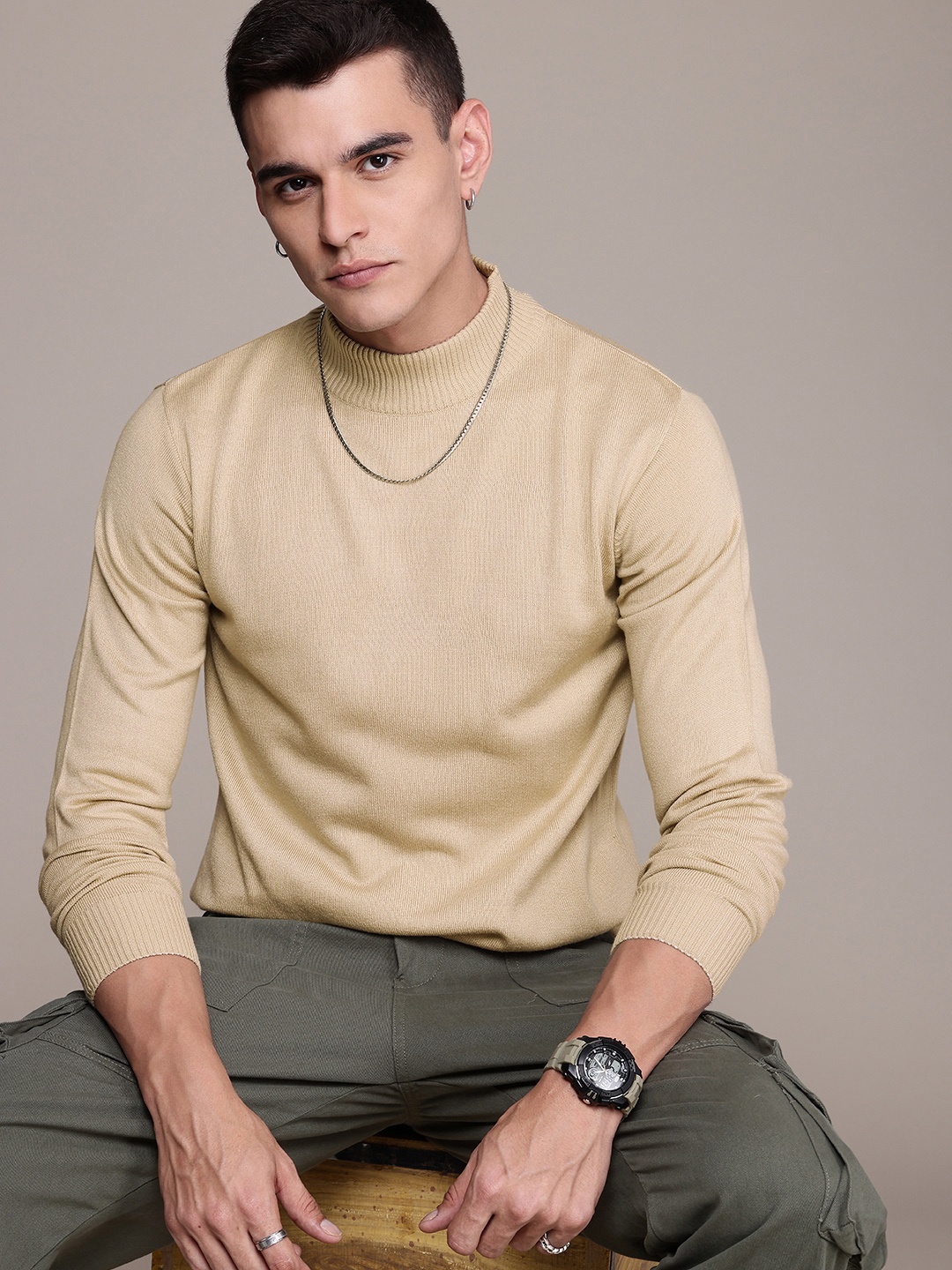 

The Roadster Life Co. Turtle Neck Pure Acrylic Pullover, Beige