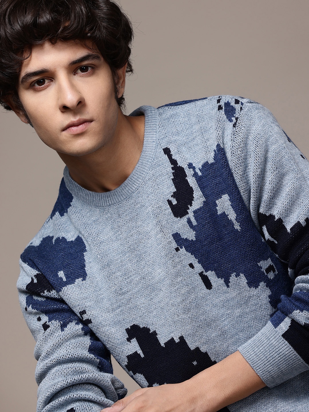 The Roadster Lifestyle Co. Abstract Knitted Pullover, Blue