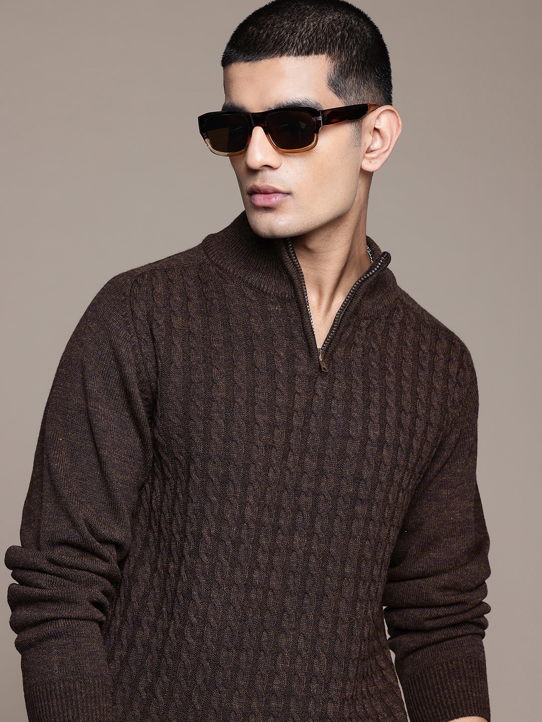 

The Roadster Lifestyle Co. Men Cable Knit Acrylic Pullover, Brown