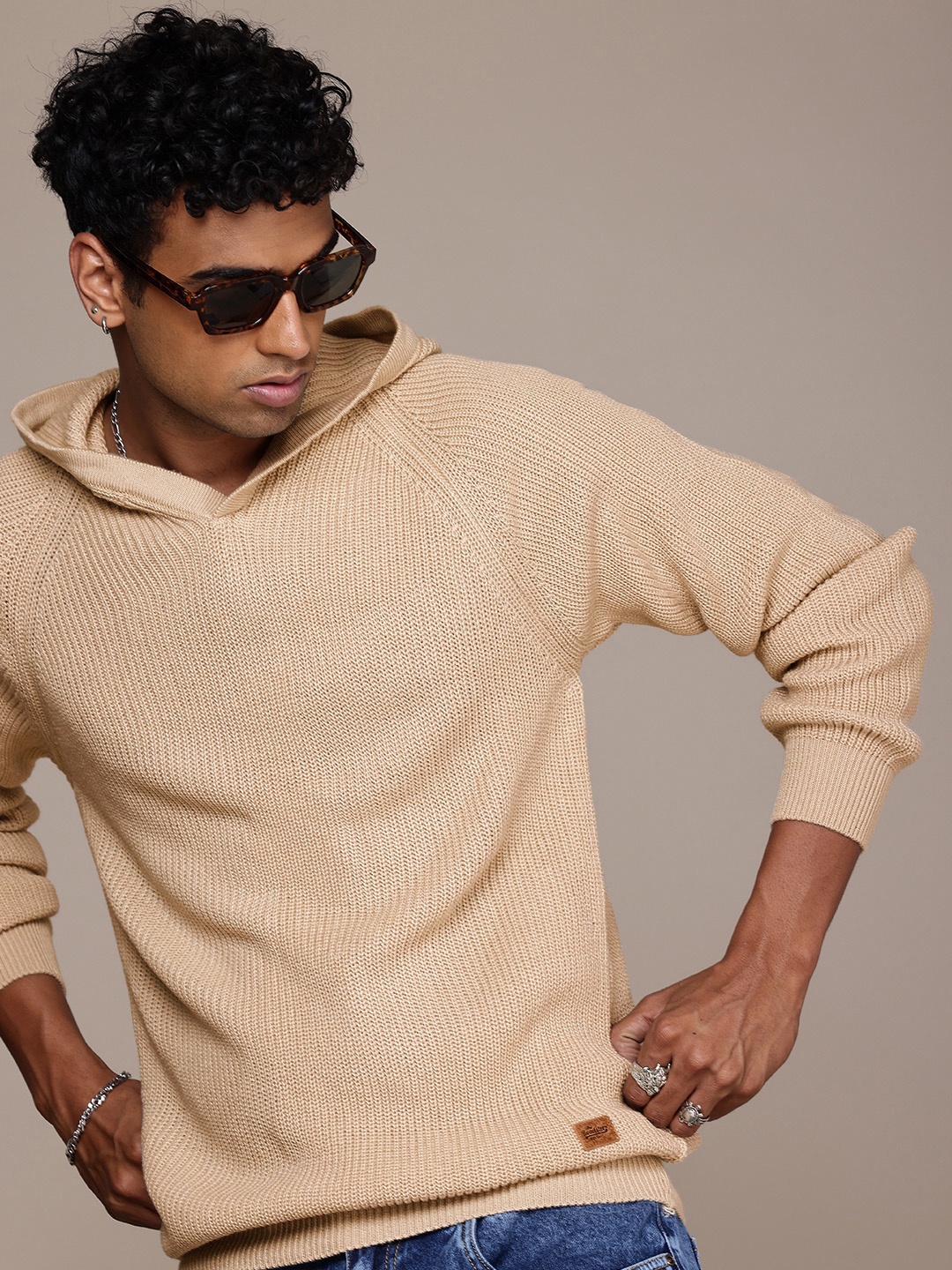 

The Roadster Life Co. Knitted Hooded Pullover Sweater, Beige