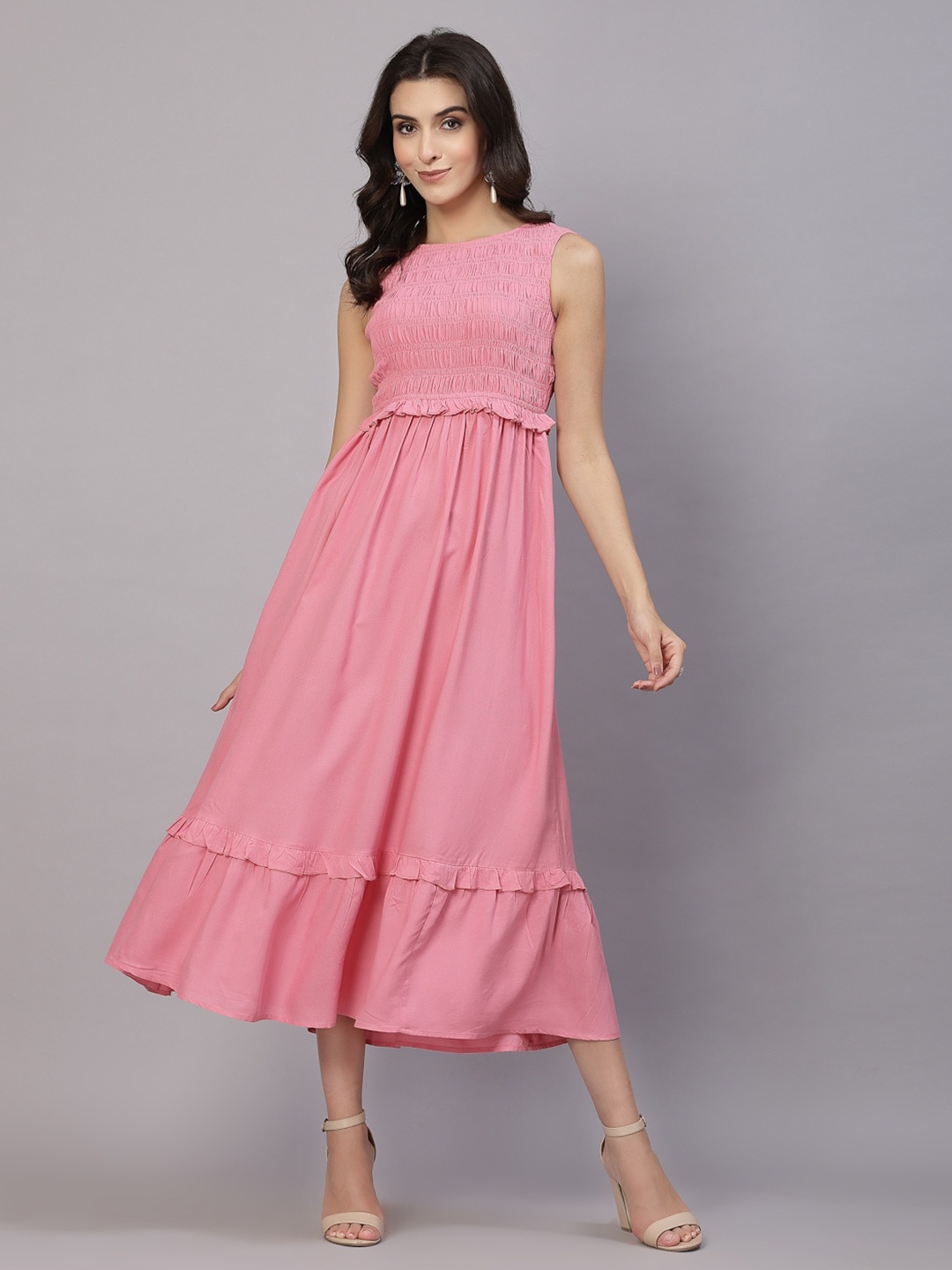 

aayu Smocked A-Line Midi Dress, Pink