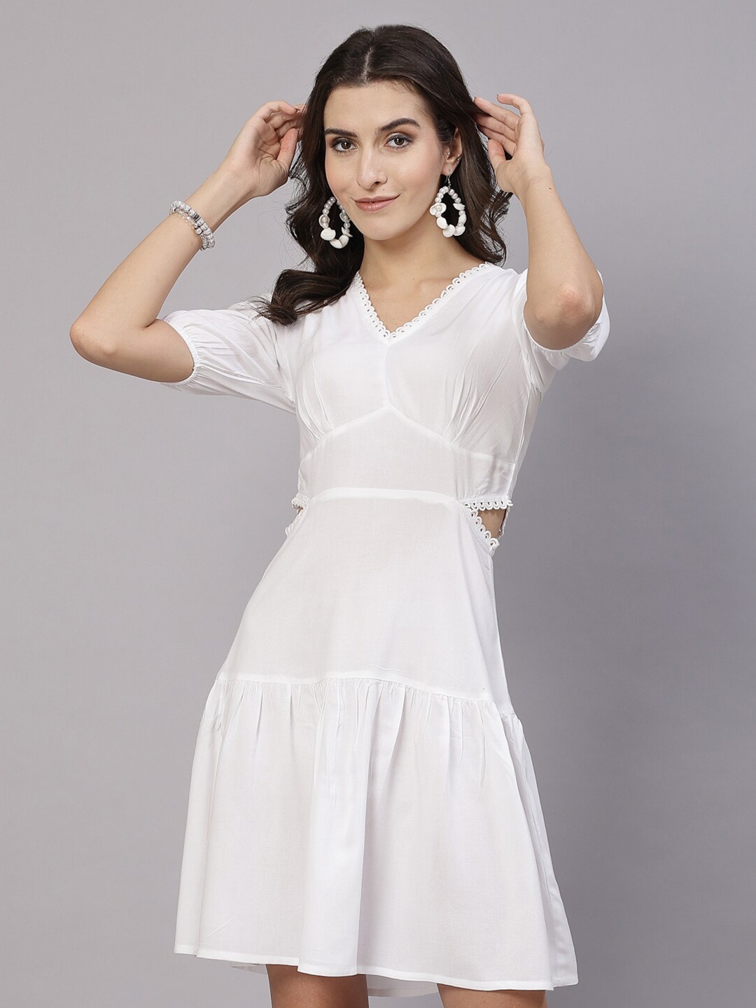 

aayu V-Neck Cut-Outs A-Line Dress, White