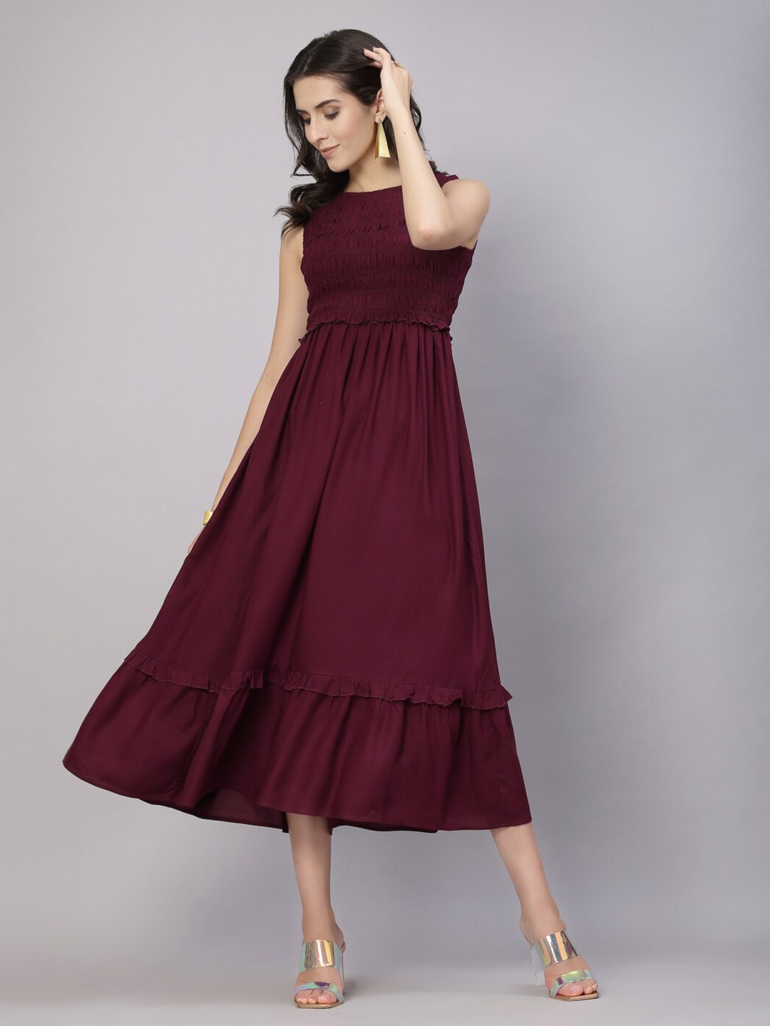 

aayu Smocked Fit & Flare Midi Dress, Purple