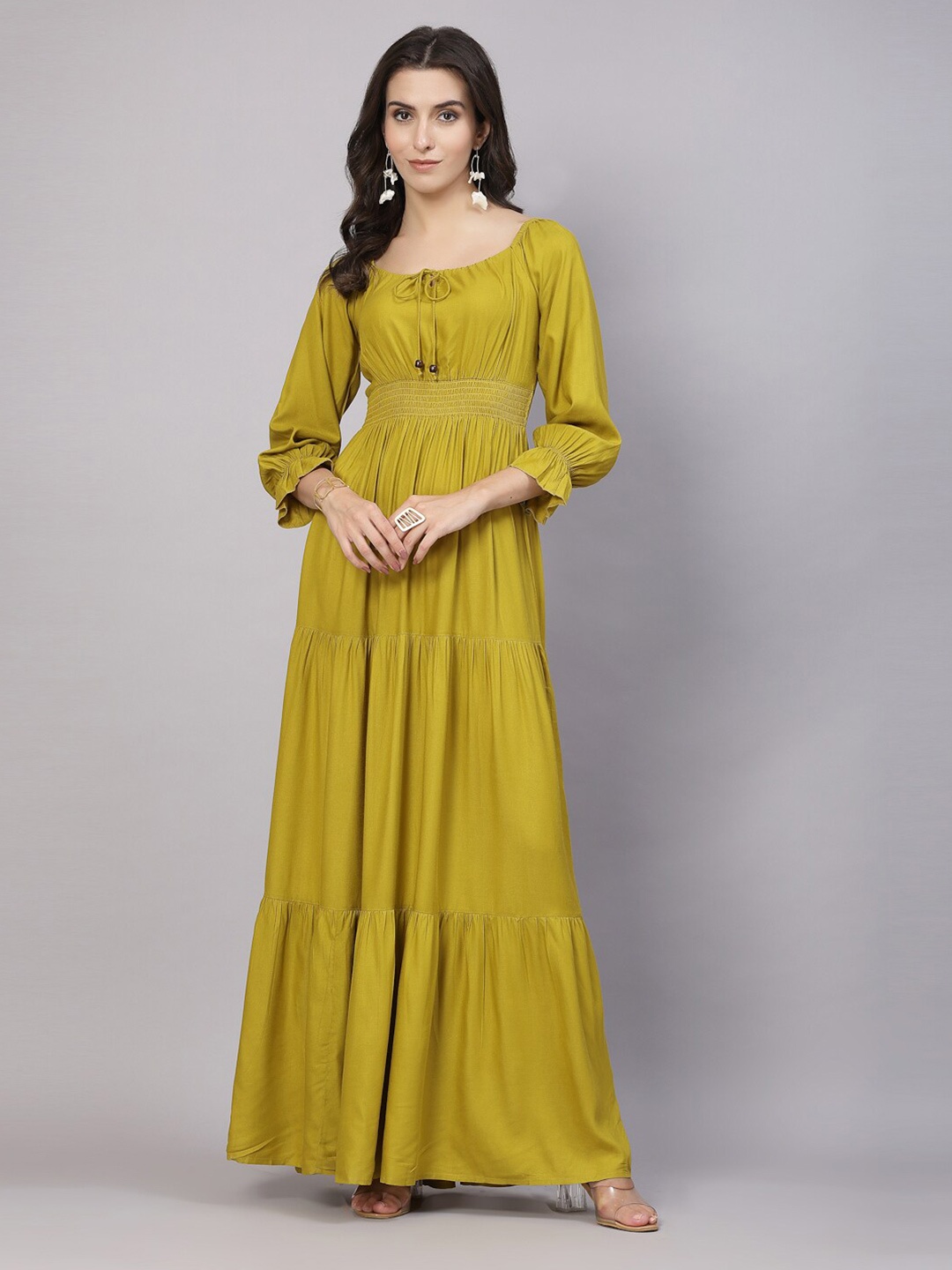 

aayu Tie-Up Neck Smocked Maxi Dress, Lime green