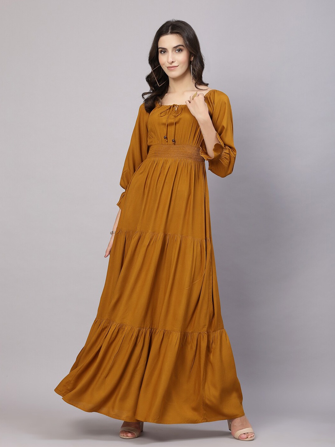 

aayu Tie-Up Neck Smocked Maxi Dress, Mustard