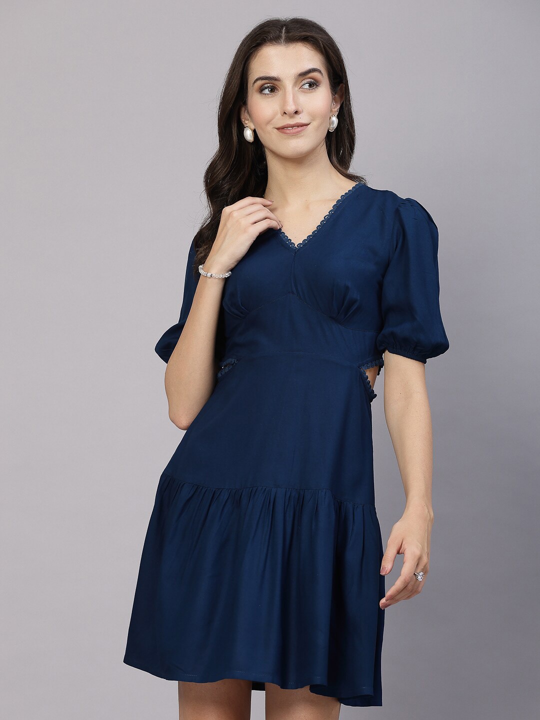 

aayu V-Neck Cut-Outs Fit & Flare Dress, Blue