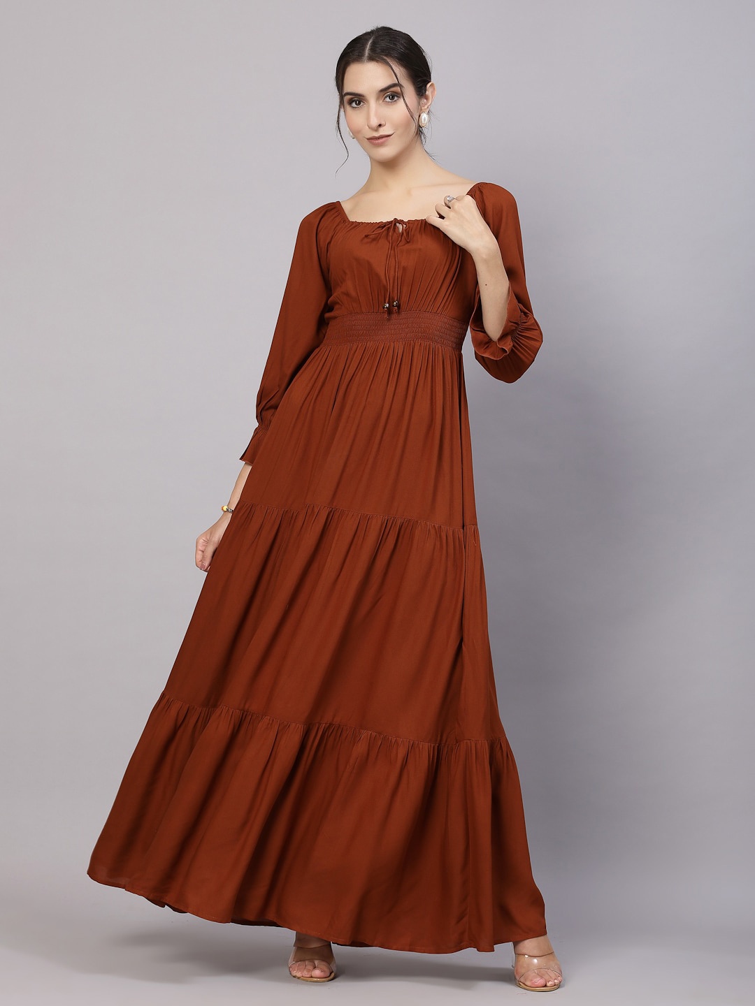 

aayu Tie-Up Neck Smocked Maxi Dress, Rust