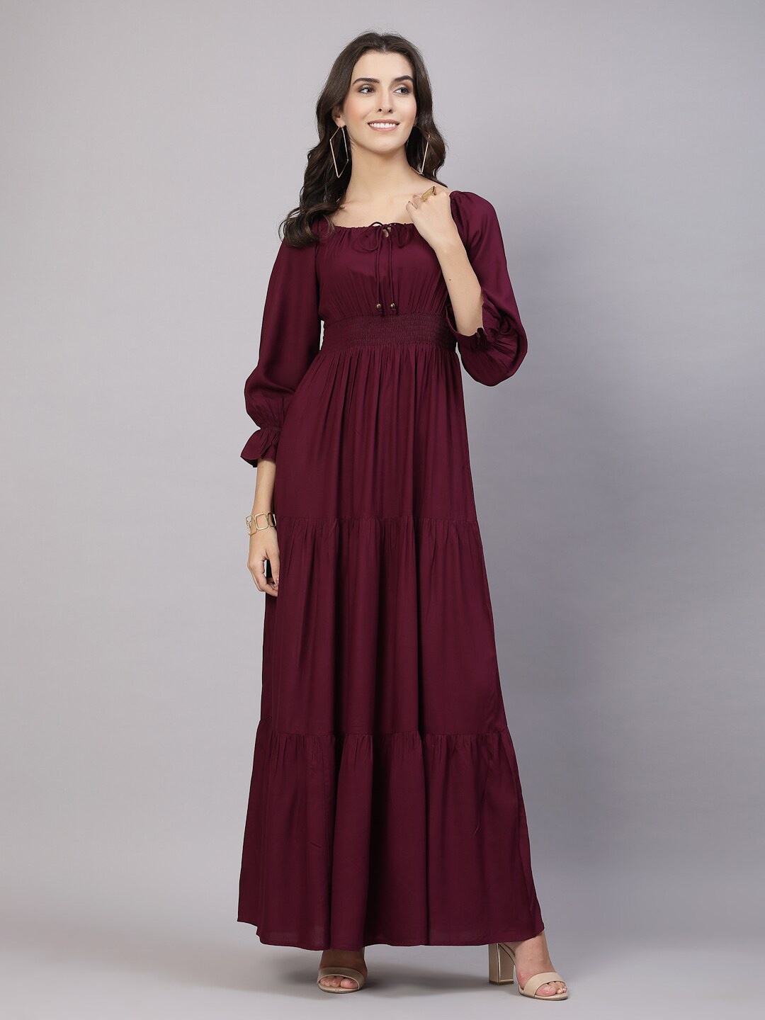 

aayu Tie-Up Neck Cuffed Sleeves Maxi Dress, Purple