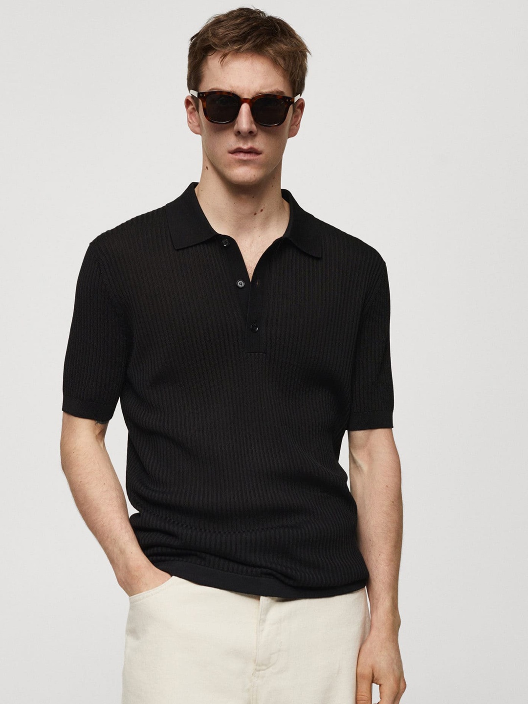 

MANGO MAN Knitted Polo Collar T-shirt, Black