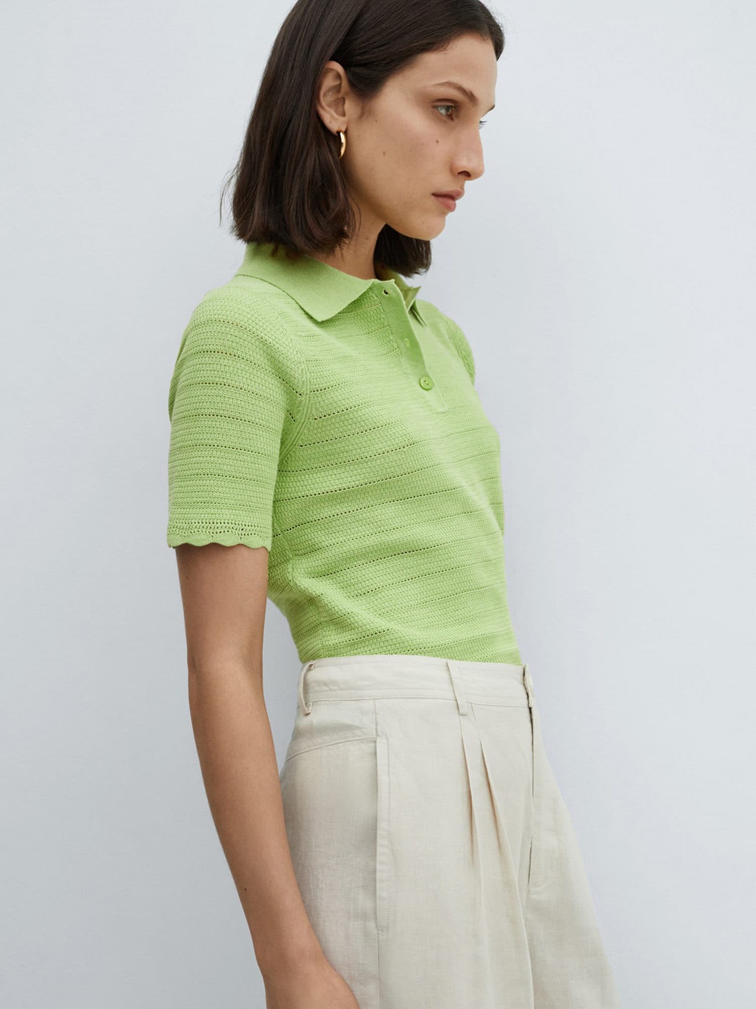 

MANGO Knitted Polo Collar T-shirt, Green