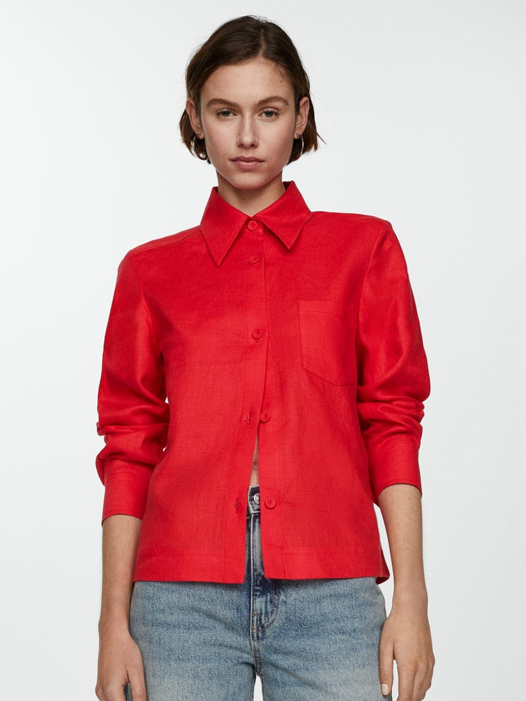 

MANGO Pure Linen Casual Shirt, Red