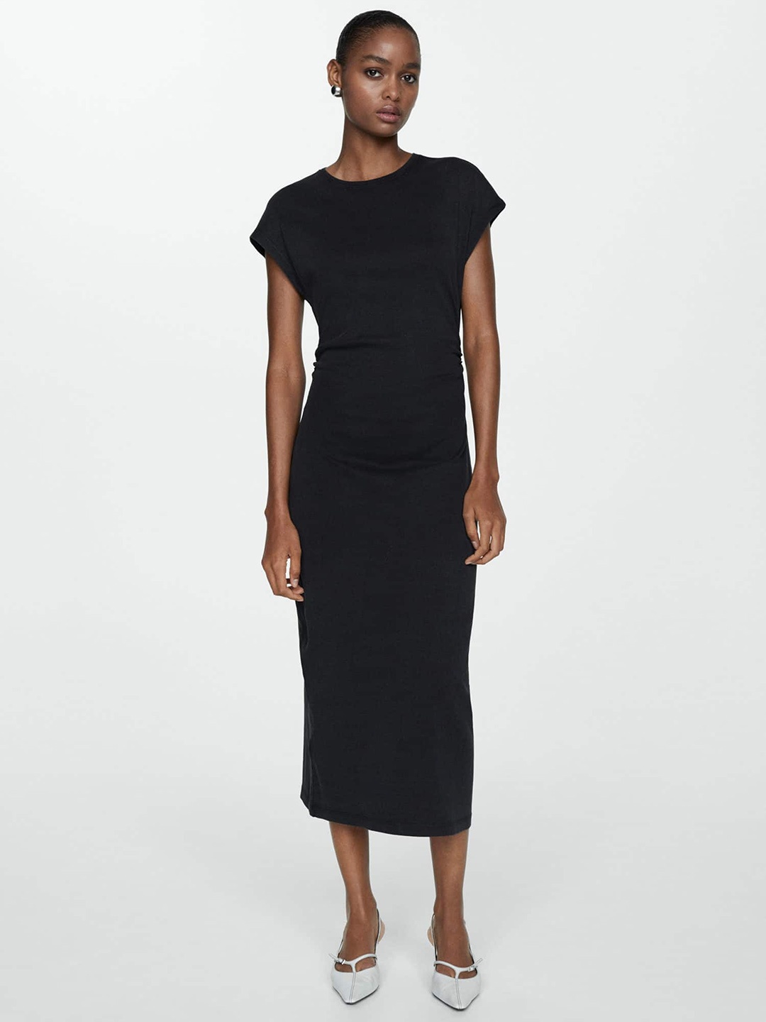 

MANGO Pure Cotton Sheath Midi Dress, Black