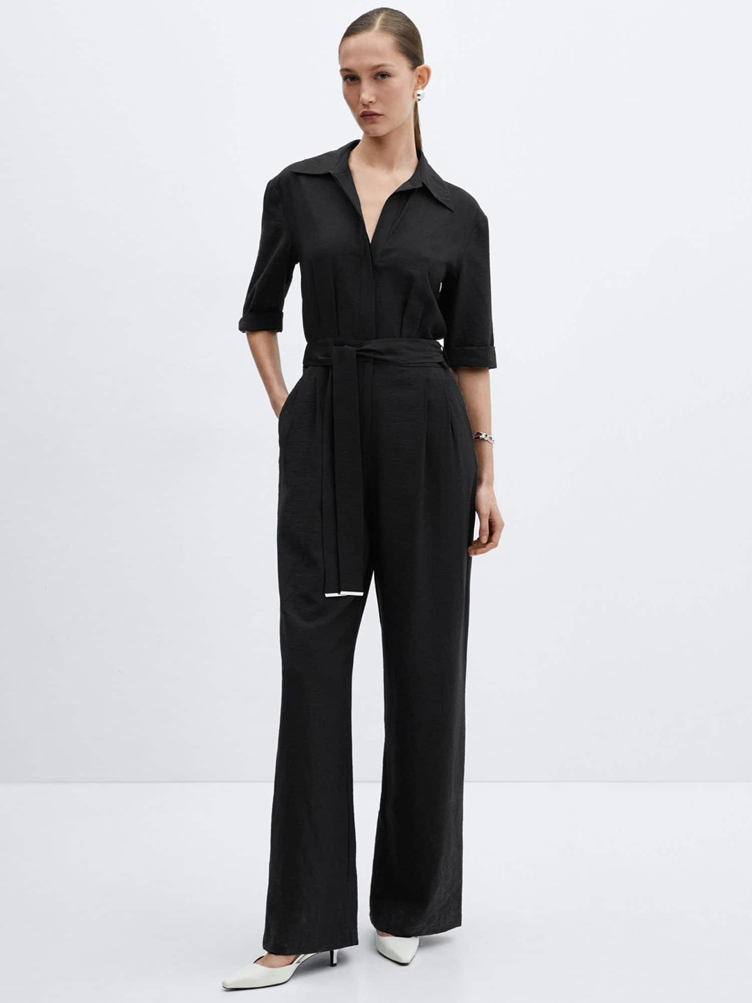 

MANGO Belted Basic Jumpsuit, Black