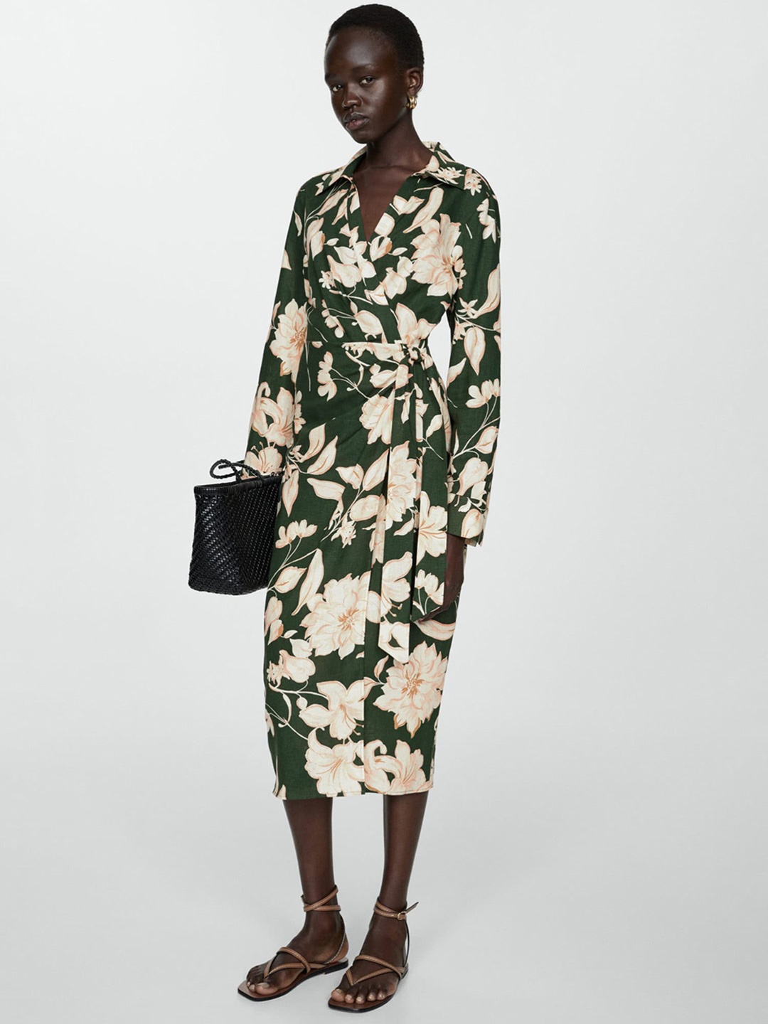 

MANGO Wrap Detail Shirt Dress, Green