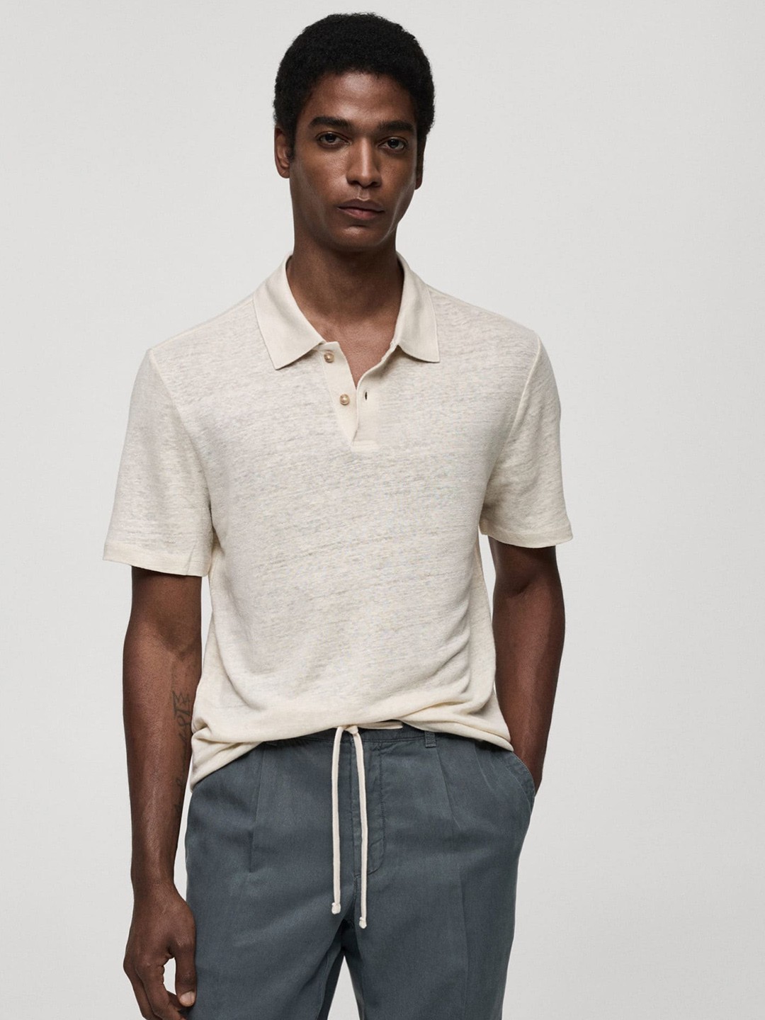 

MANGO MAN Pure Linen Slim Fit Polo T-shirt, Cream