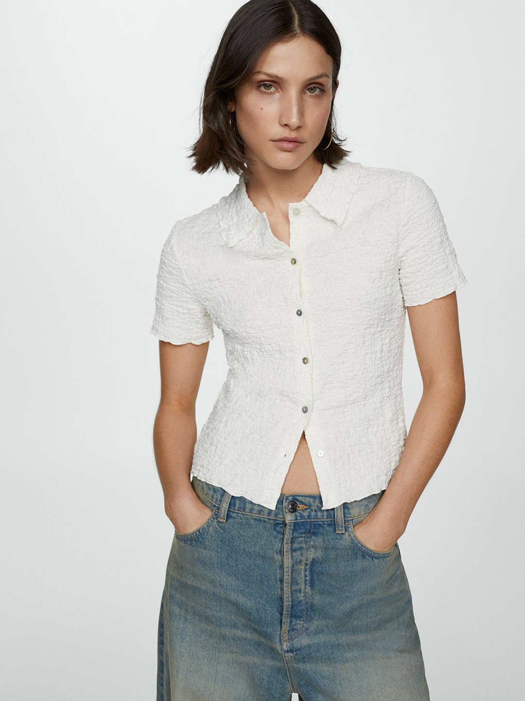 

MANGO Seersucker Regular Fit Casual Shirt, White