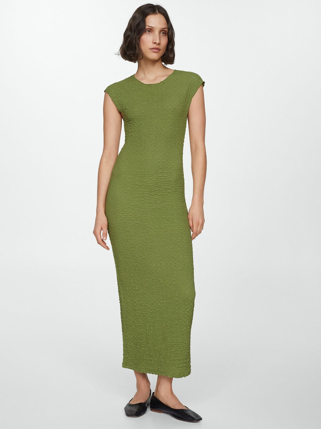 

MANGO Seersucker Sheath Dress, Green