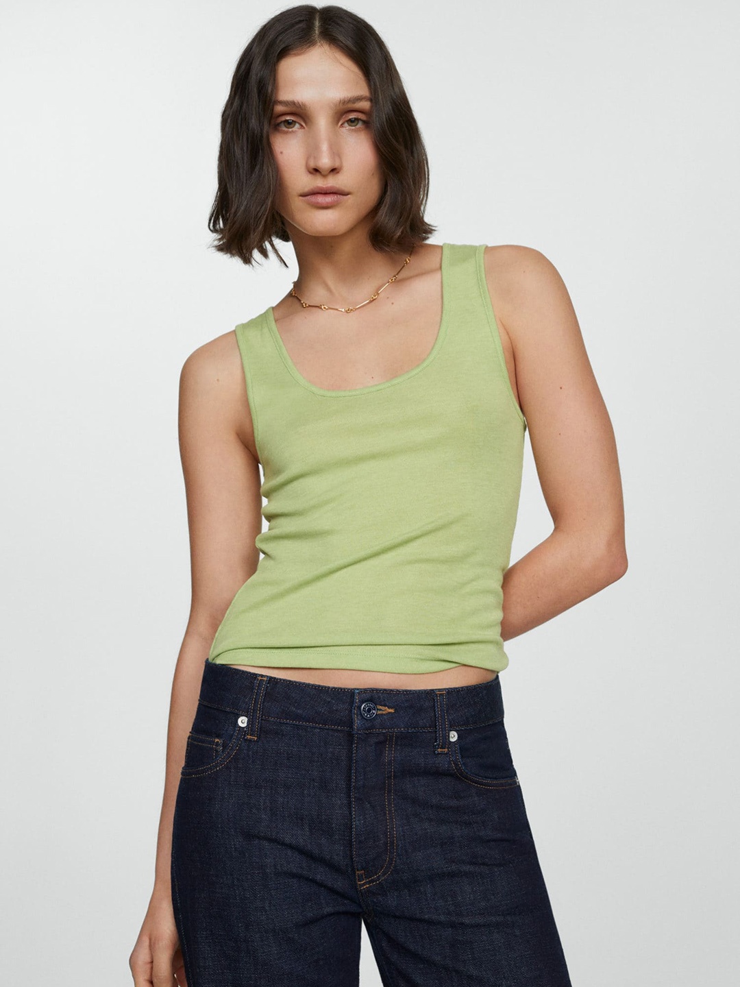 

MANGO Scoop Neck Tank Top, Green