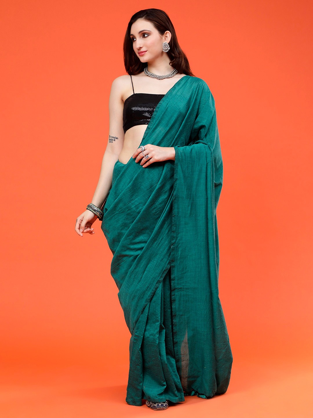 

Sawere Pure Cotton Khadi Saree, Teal