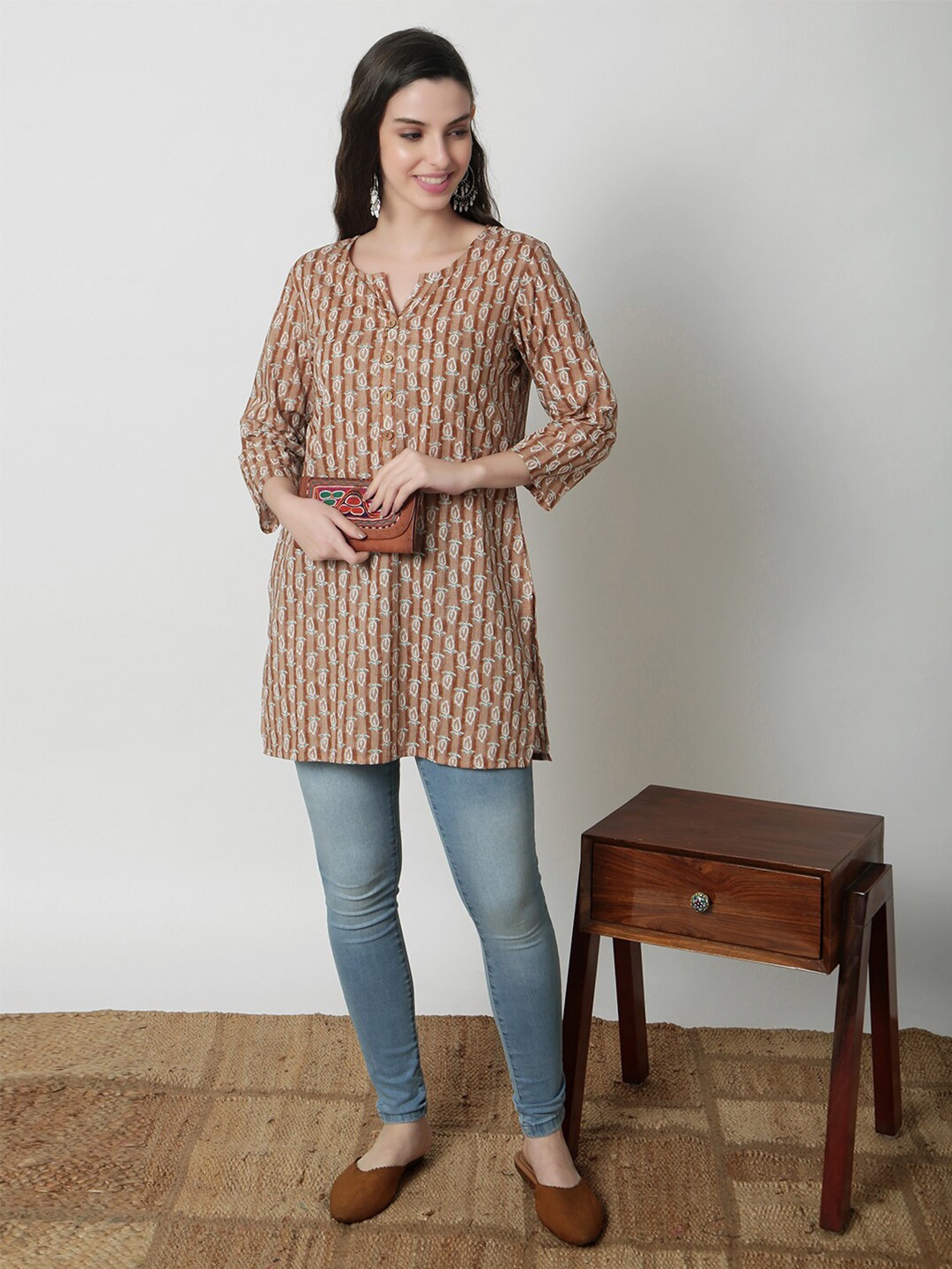

JANAKDULARI CREATION Floral Printed Cotton Top, Brown