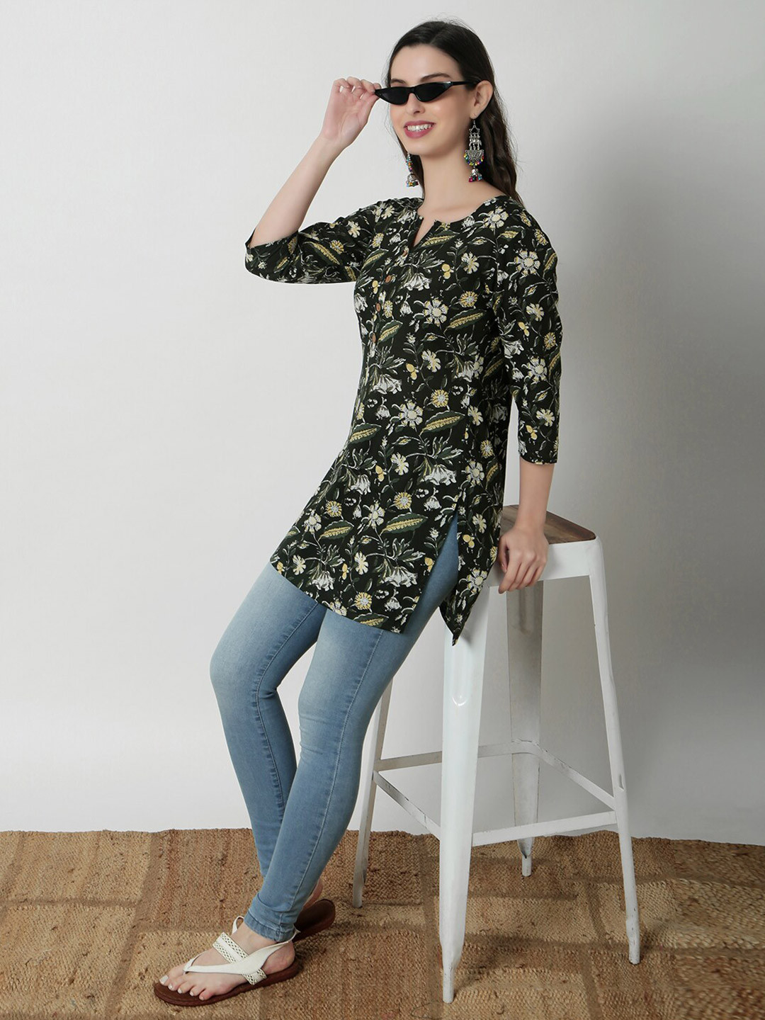 

JANAKDULARI CREATION Women Floral Print Cotton Top, Green