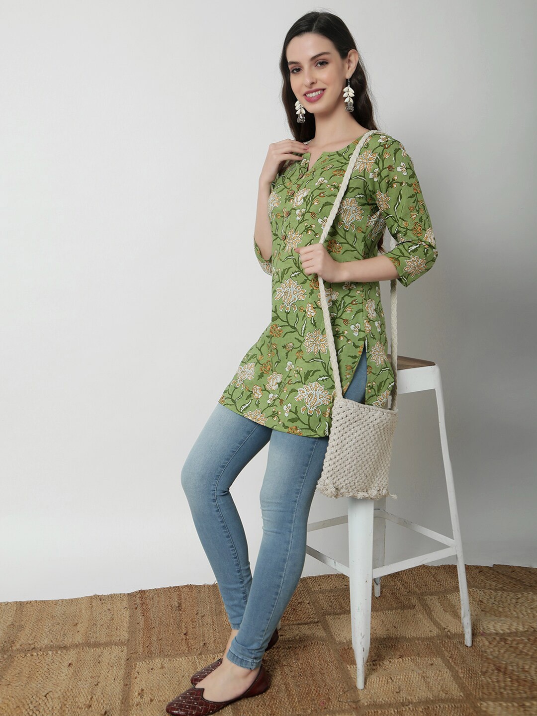 

JANAKDULARI CREATION Floral Print Cotton Top, Green