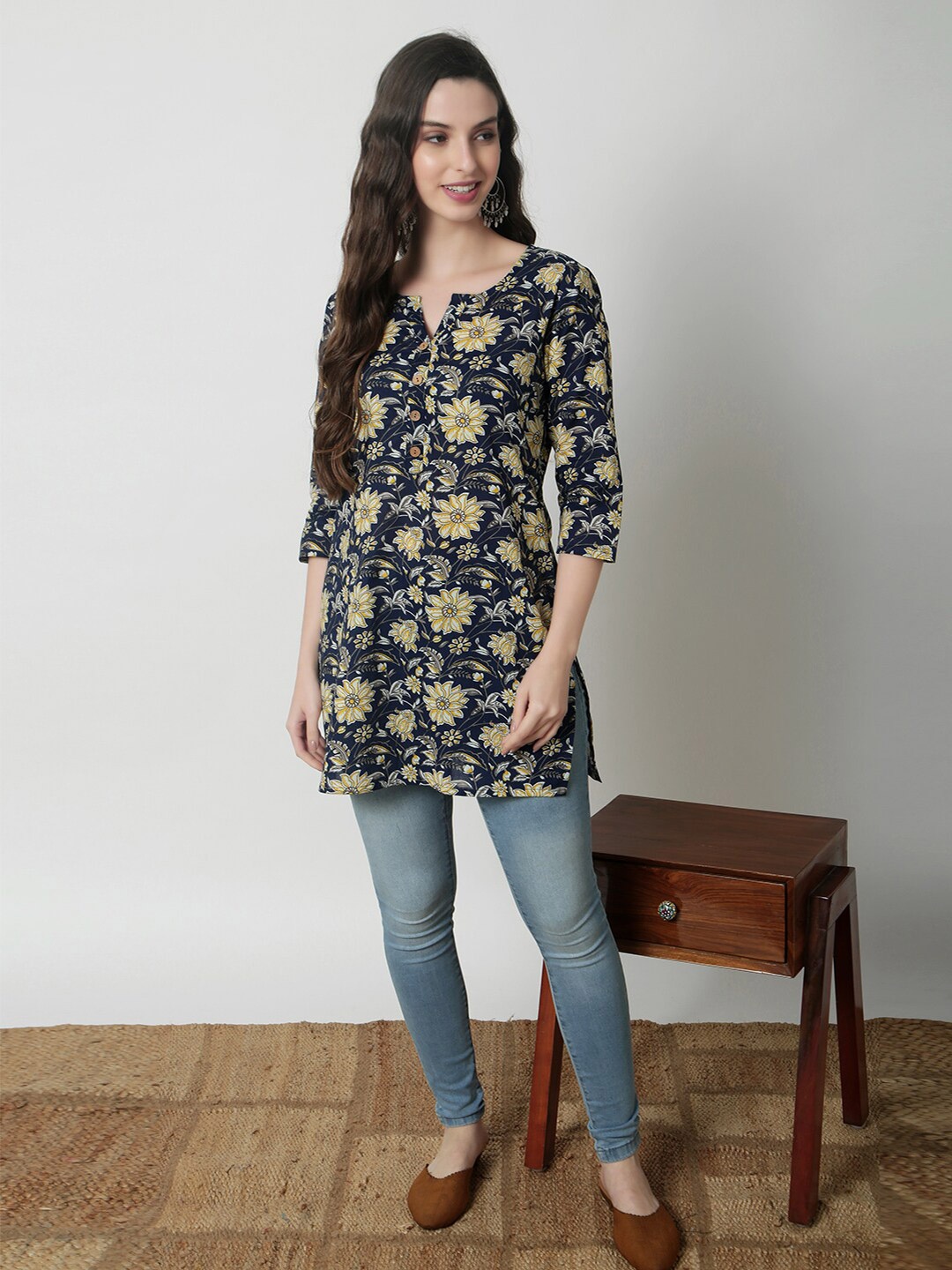 

JANAKDULARI CREATION Floral Print Cotton Top, Blue