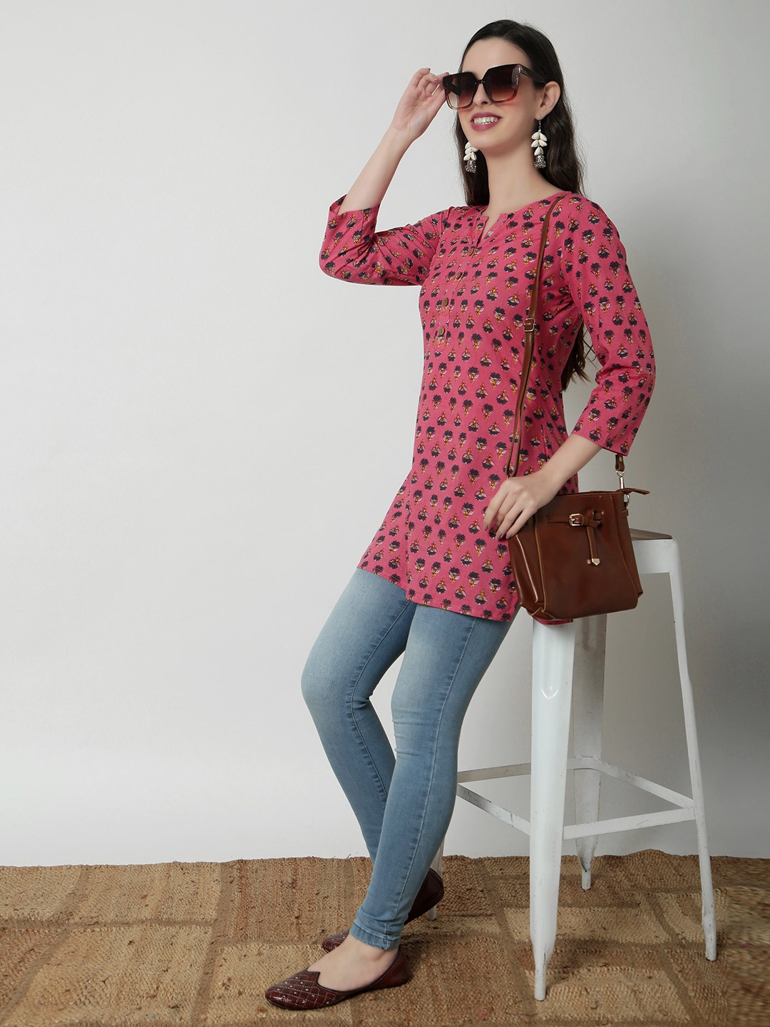 

JANAKDULARI CREATION Floral Print Cotton Peplum Top, Pink