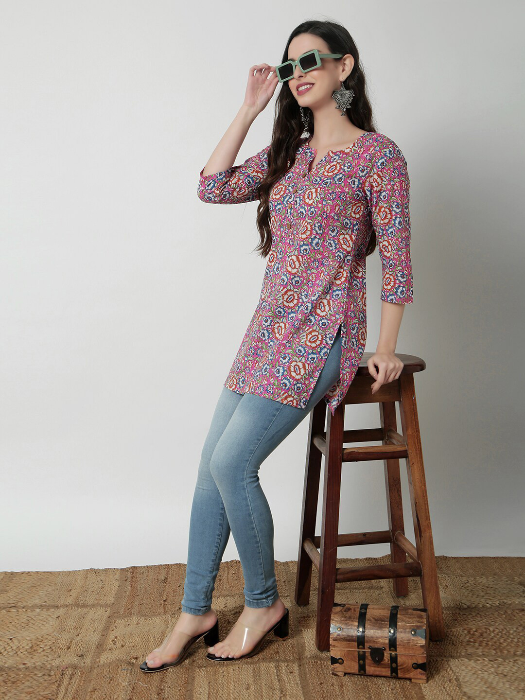 

JANAKDULARI CREATION Floral Print Cotton Top, Pink