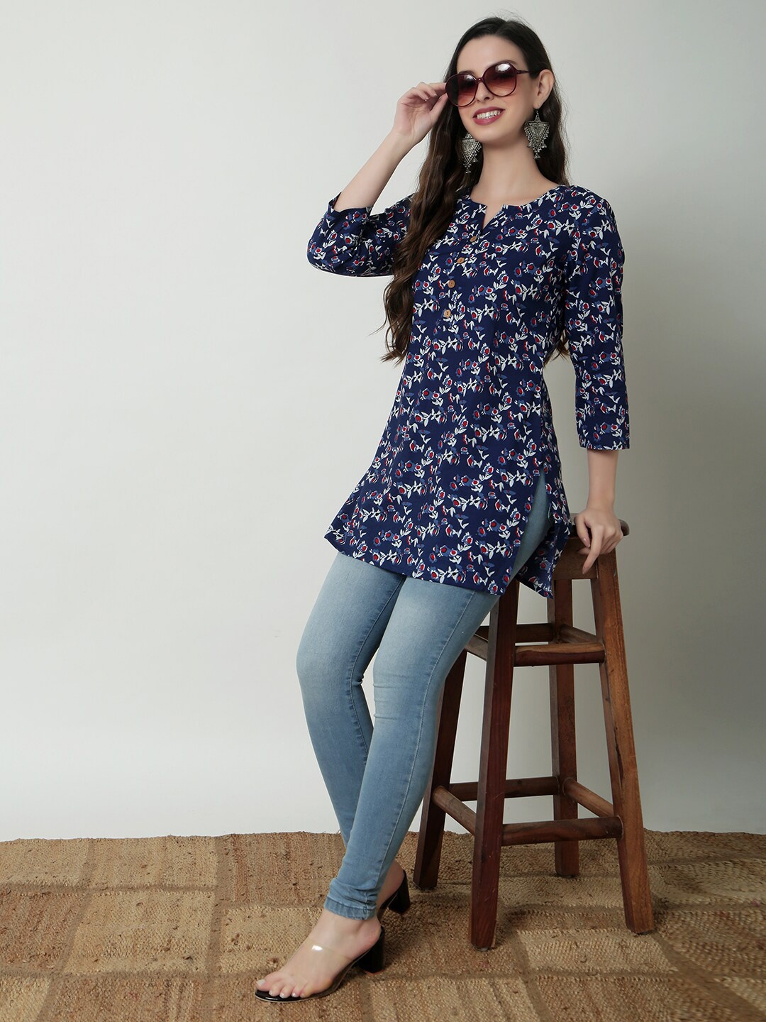 

JANAKDULARI CREATION Floral Print Cotton Top, Blue