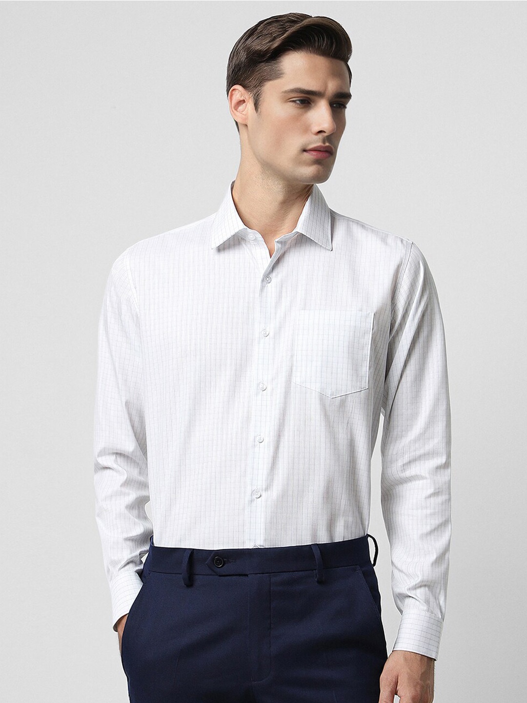 

Van Heusen Slim Fit Grid Tattersall Checks Opaque Cotton Formal Shirt, White