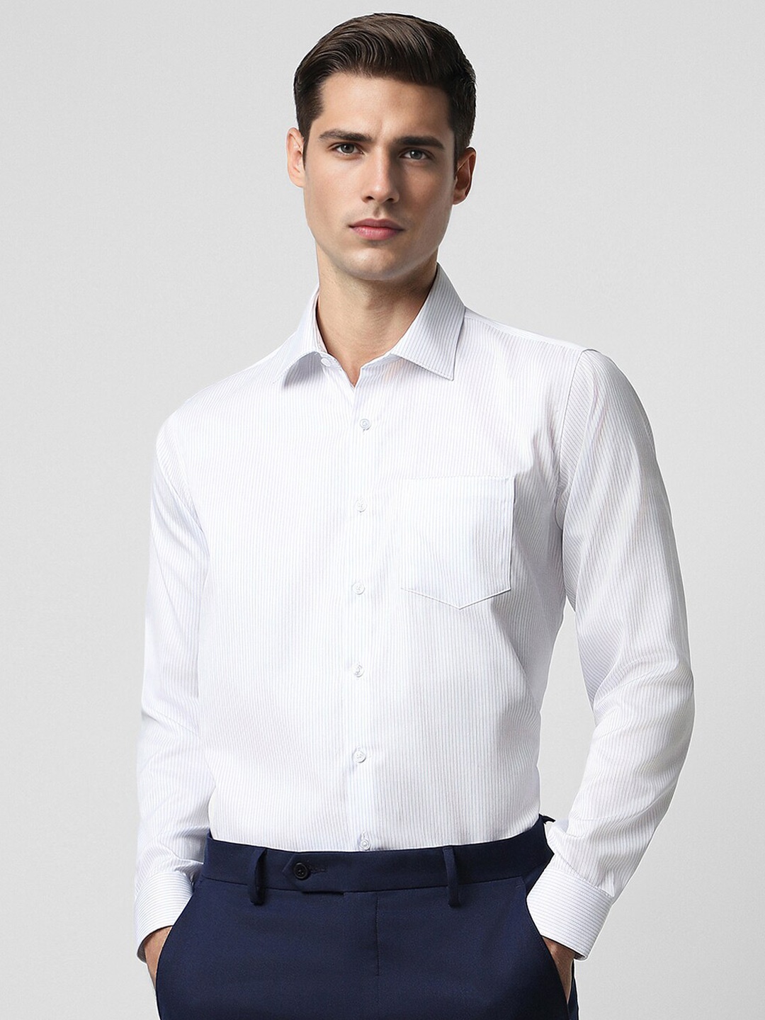 

Van Heusen Vertical Stripes Opaque Cotton Formal Shirt, White