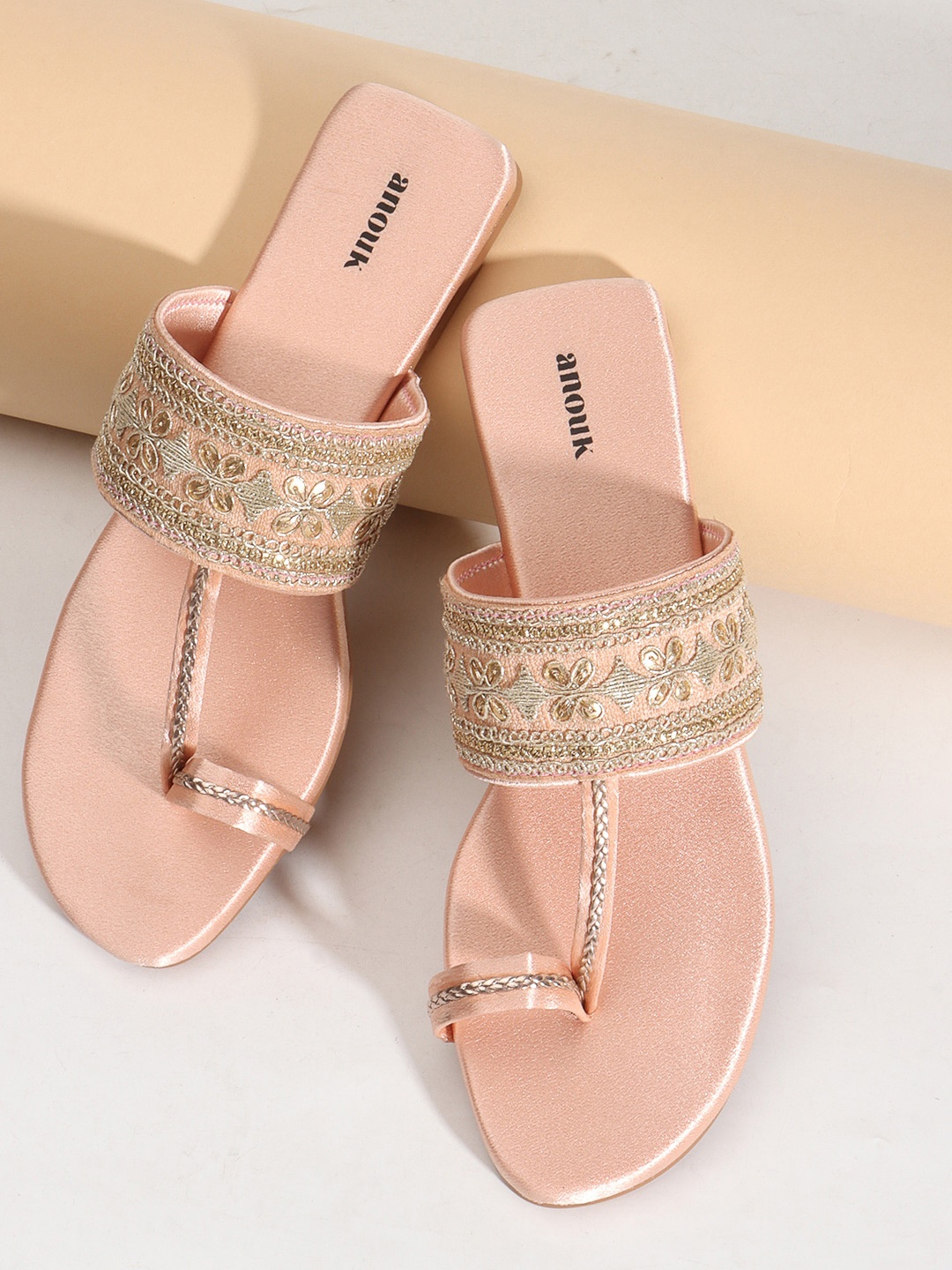 

Anouk Embroidered Open Toe Flats, Nude