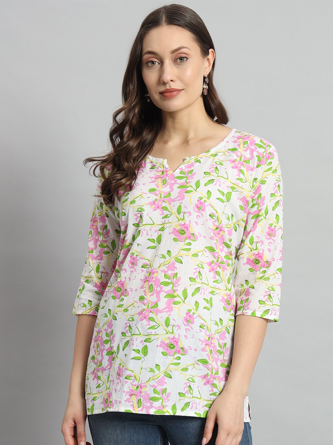 

Mialo fashion Floral Printed Pure Cotton Straight Kurti, White