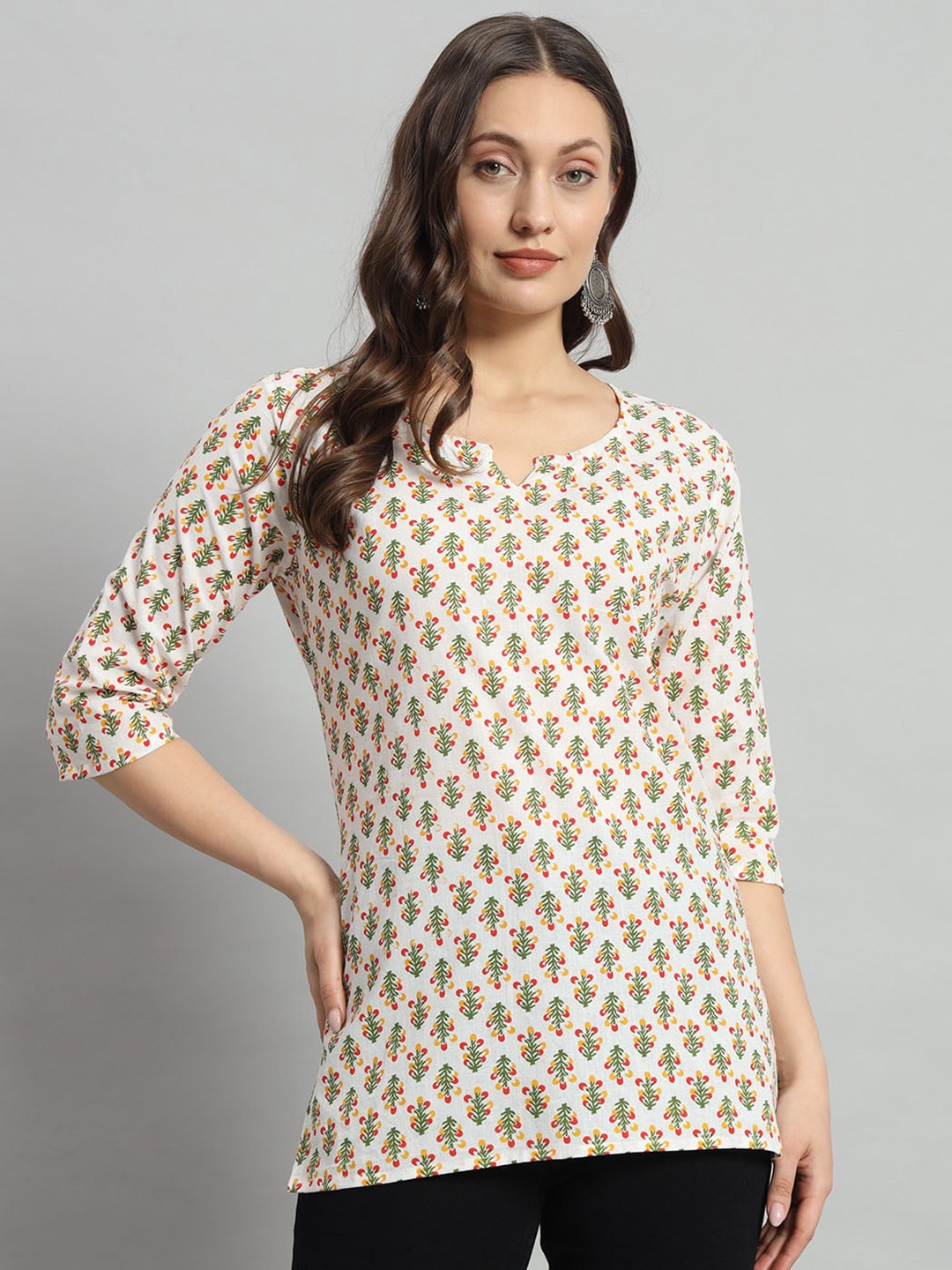 

Mialo fashion Floral Printed Pure Cotton Straight Kurti, Cream