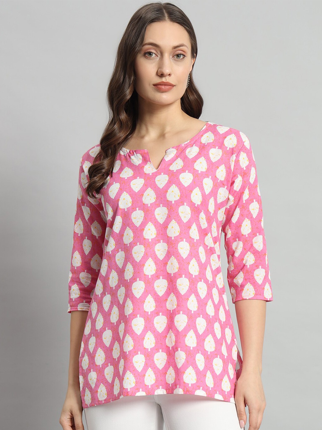 

Mialo fashion Floral Printed Pure Cotton Straight Kurti, Pink