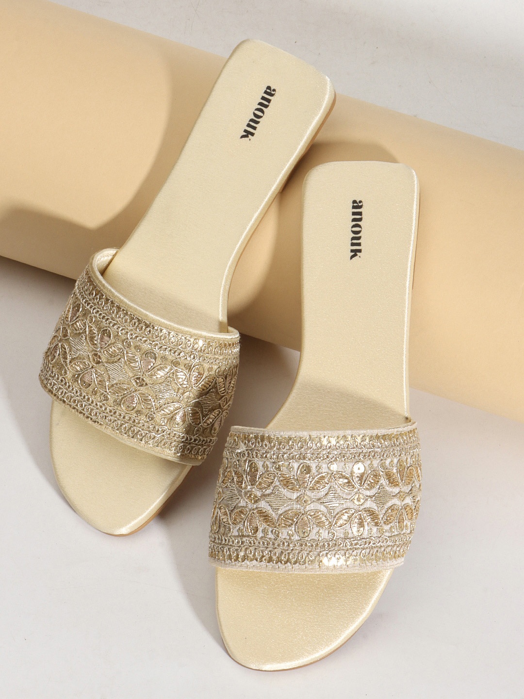 

Anouk Gold-Toned Embellished Open Toe Flats