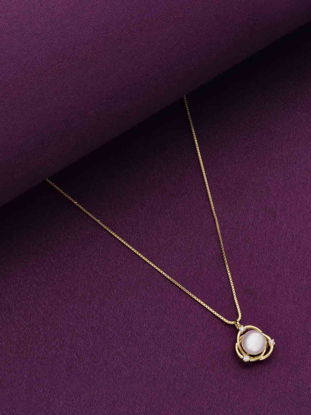

KAI JEWEL 925 Sterling Silver Stone-Studded & Pearl Beaded Pendants With Chains, Gold