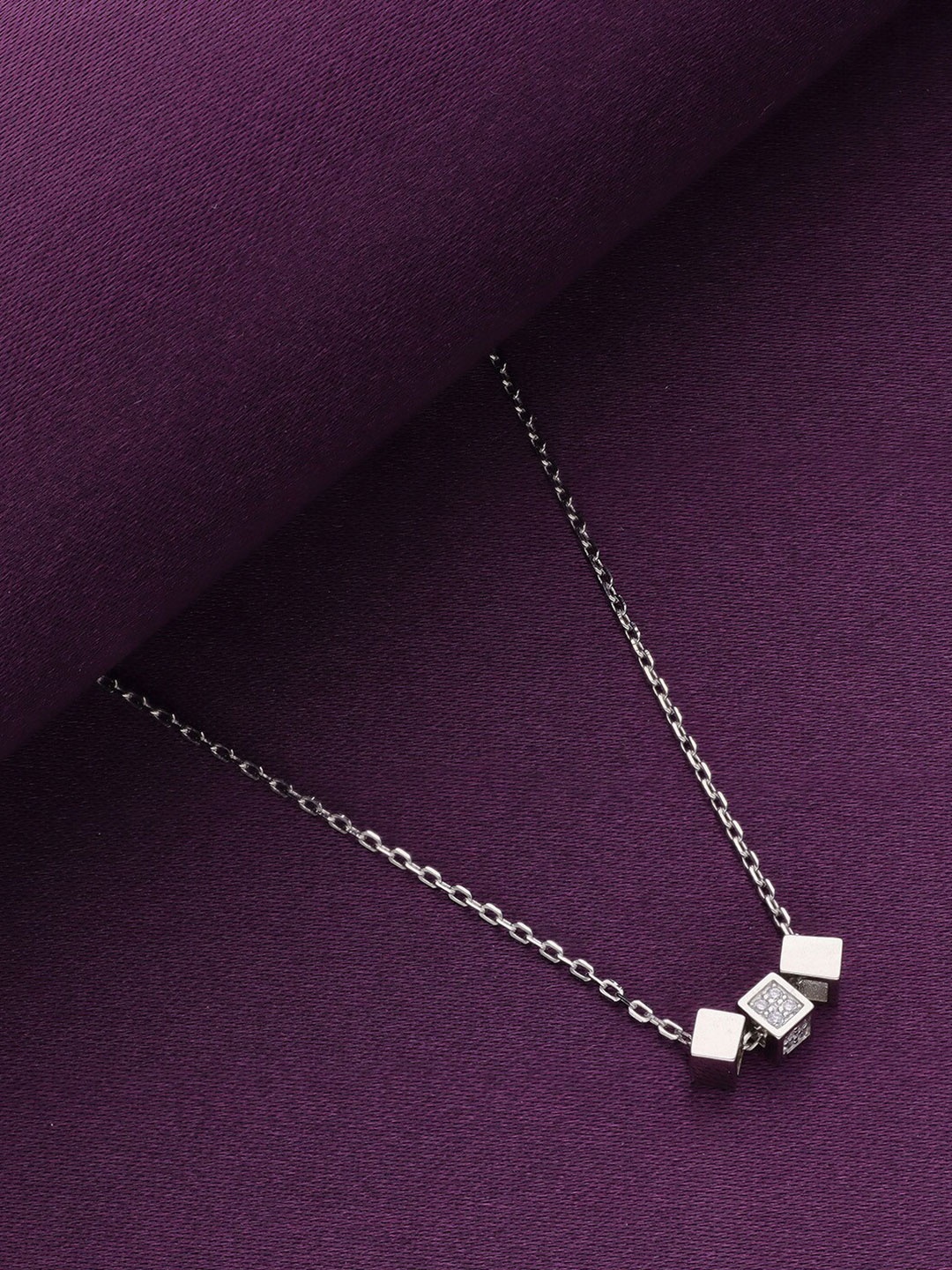 

KAI JEWEL Sterling Silver Rhodium-Plated Cubic Zirconia Studded Necklace