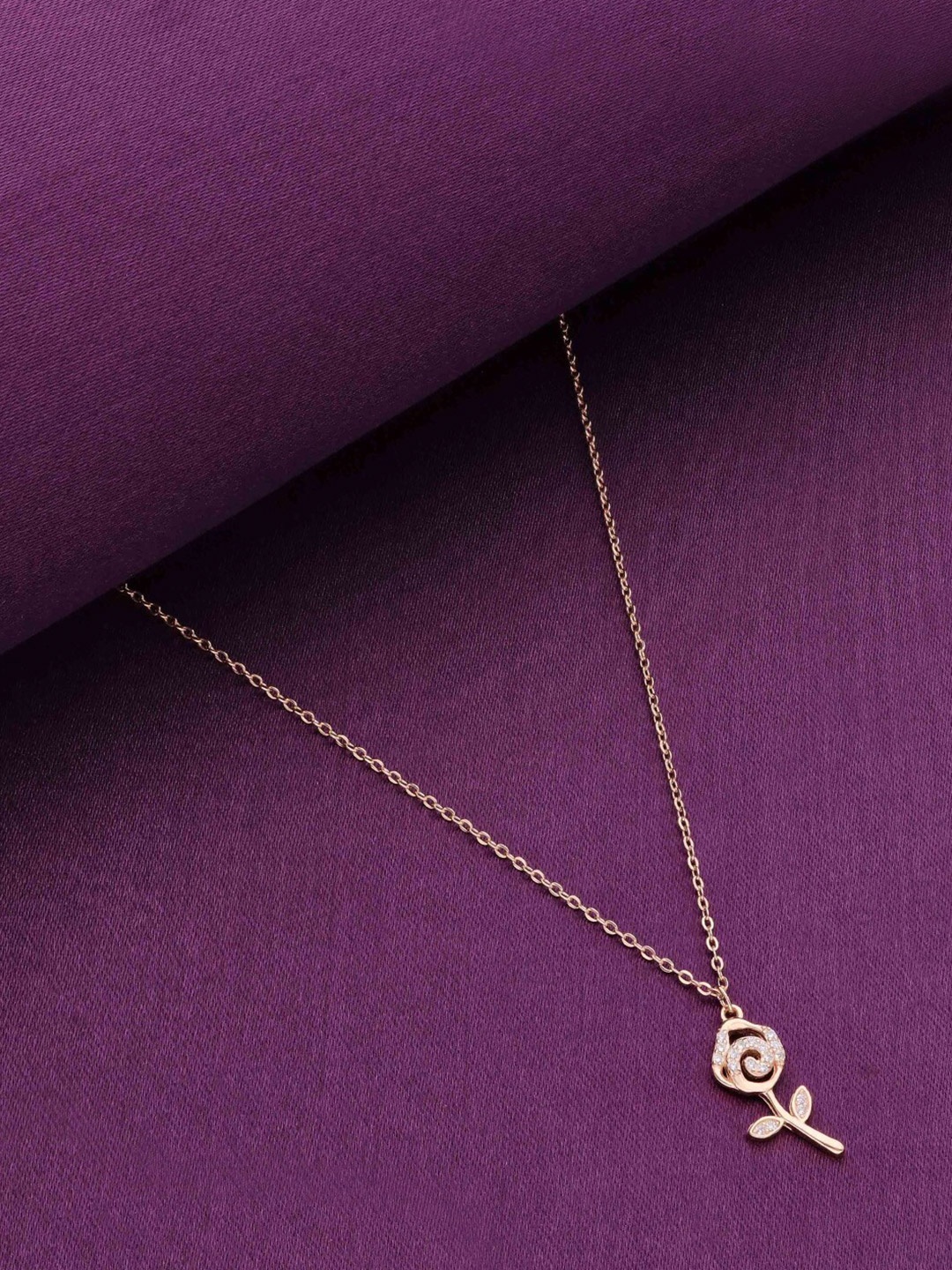 

KAI JEWEL Sterling Silver Rose Gold-Plated Cubic Zirconia Studded Necklace
