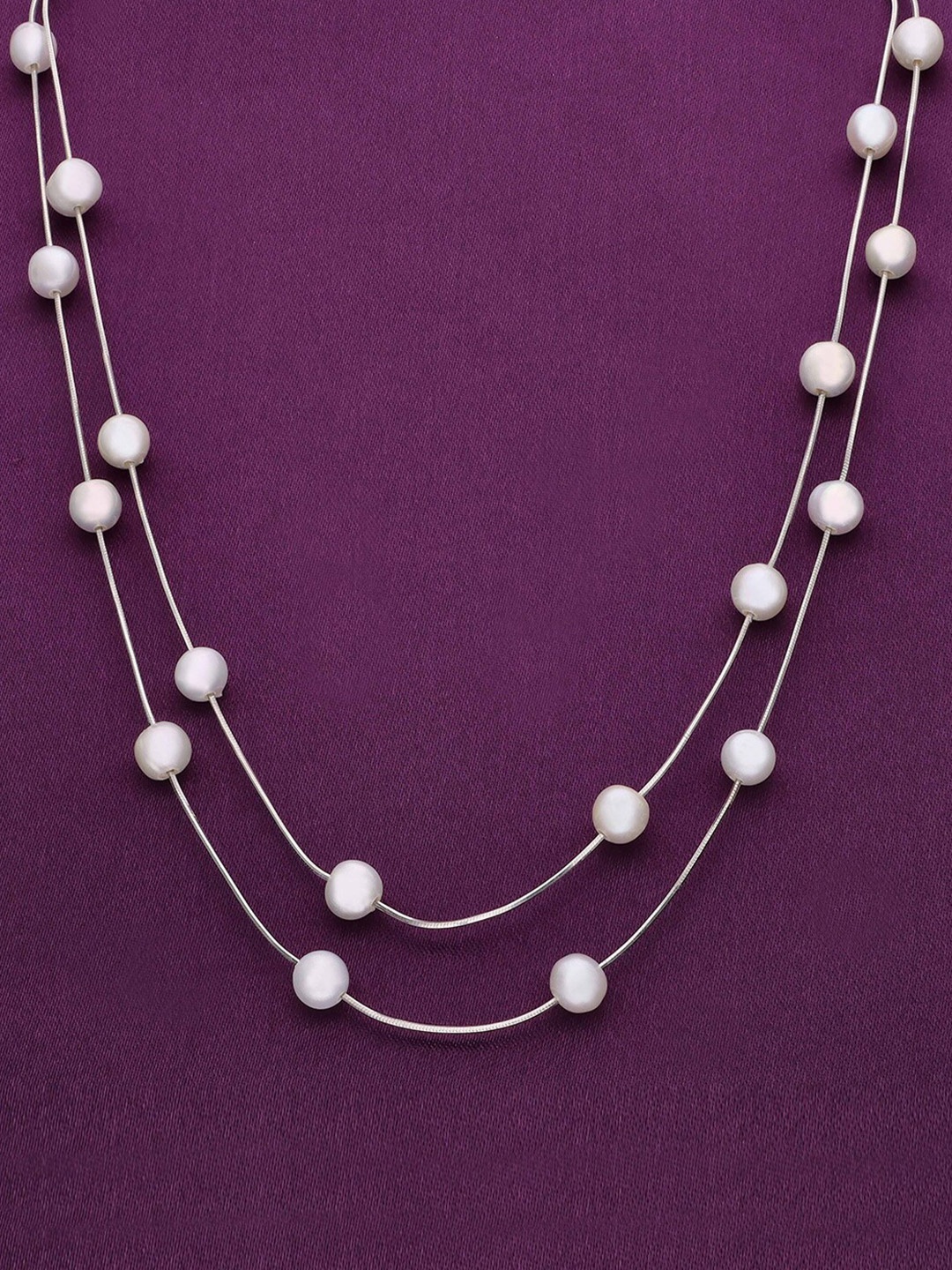 

KAI JEWEL 925 Sterling Silver Rhodium-Plated Pearl-Beaded Layered Necklace