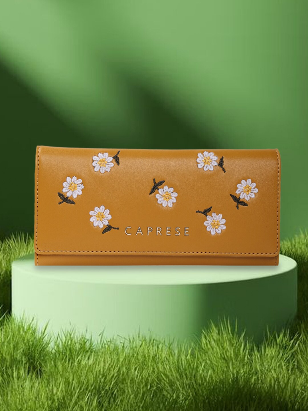

Caprese Floral Embroidered Three Fold Wallet, Orange