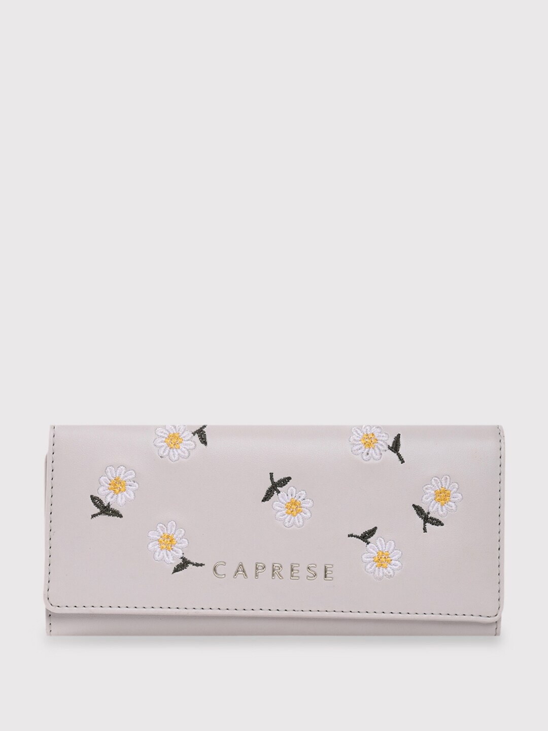 

Caprese Floral Embroidered Three Fold Wallet, Grey
