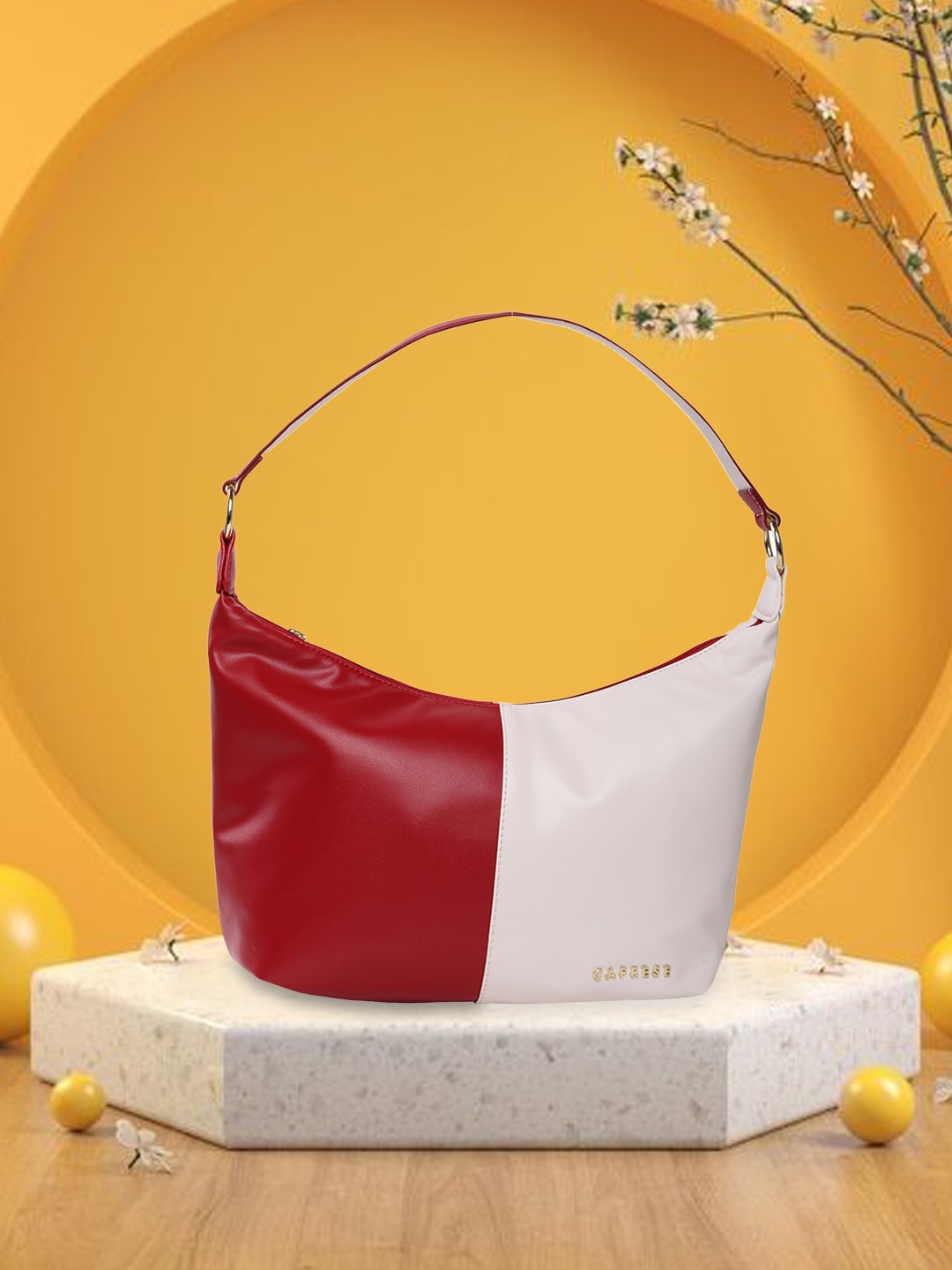 

Caprese Colourblocked Half Moon Hobo Bag, Red
