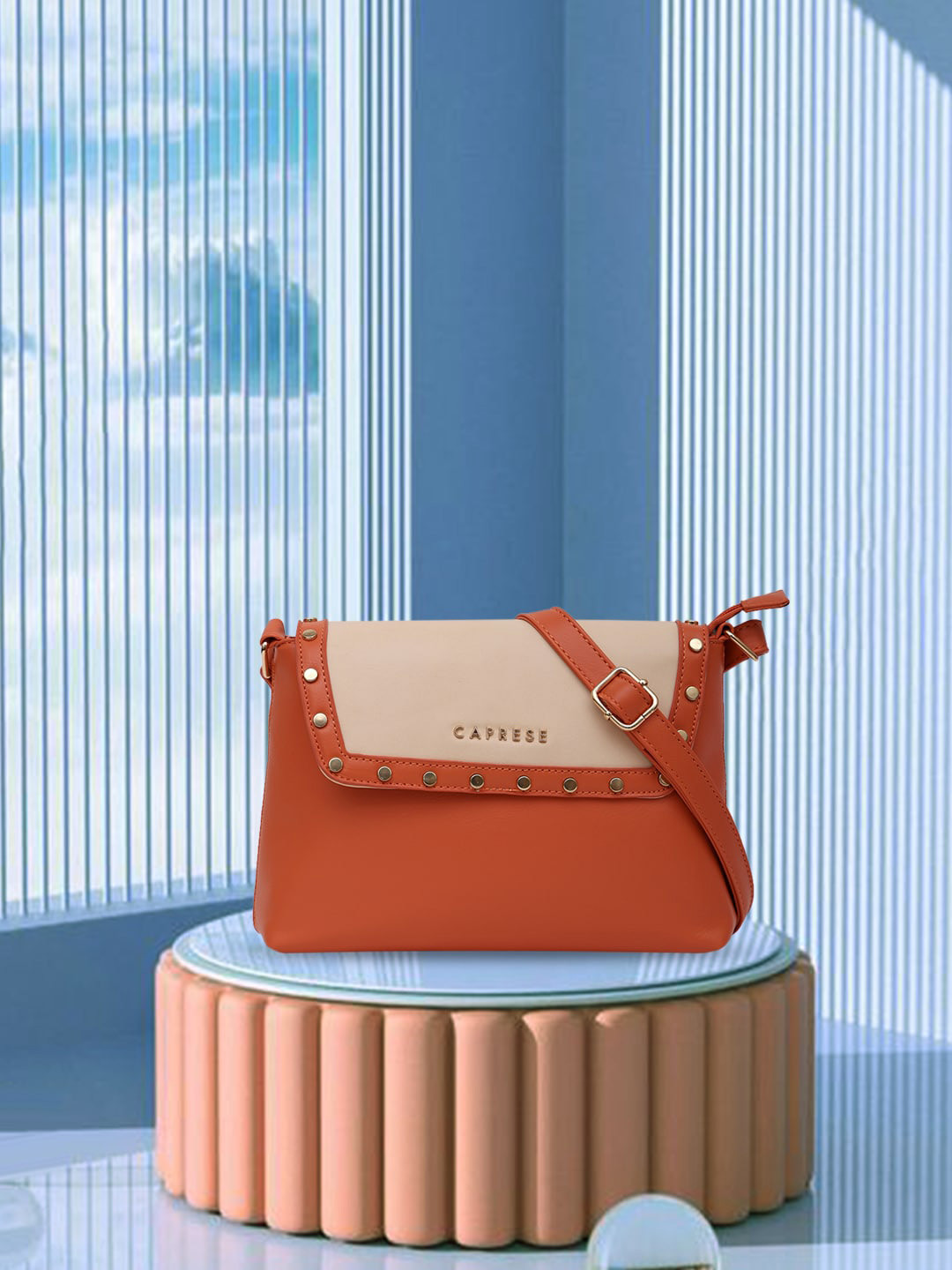 

Caprese Colourblocked Swagger Sling Bag, Beige