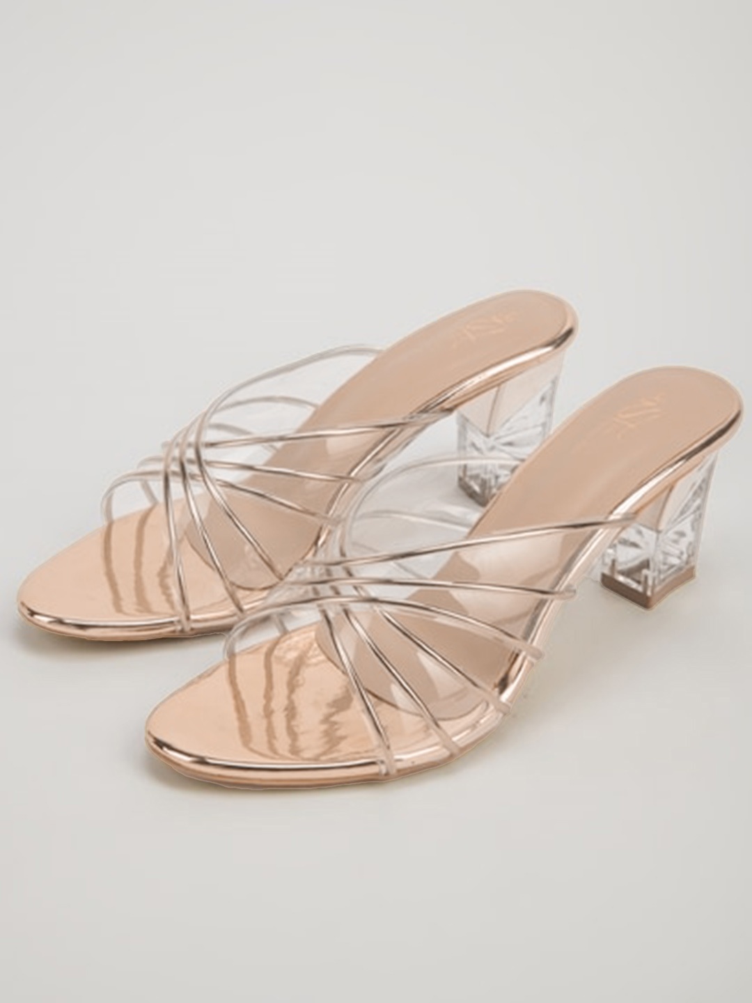 

THE WHITE POLE Textured Open Toe Block Heels, Rose gold